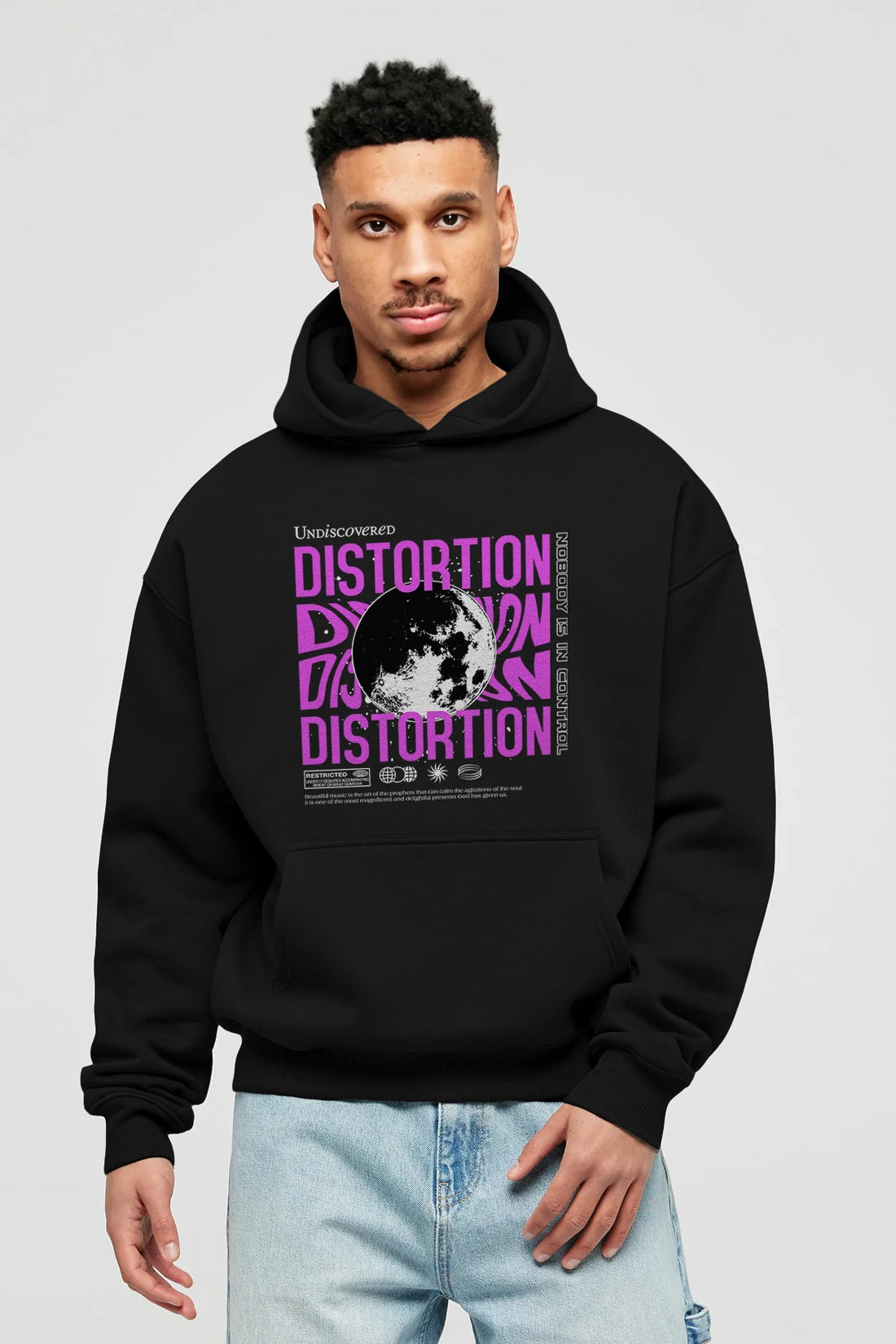 Distortion Ön Baskılı Hoodie Oversize Kapüşonlu Sweatshirt Erkek Kadın Unisex
