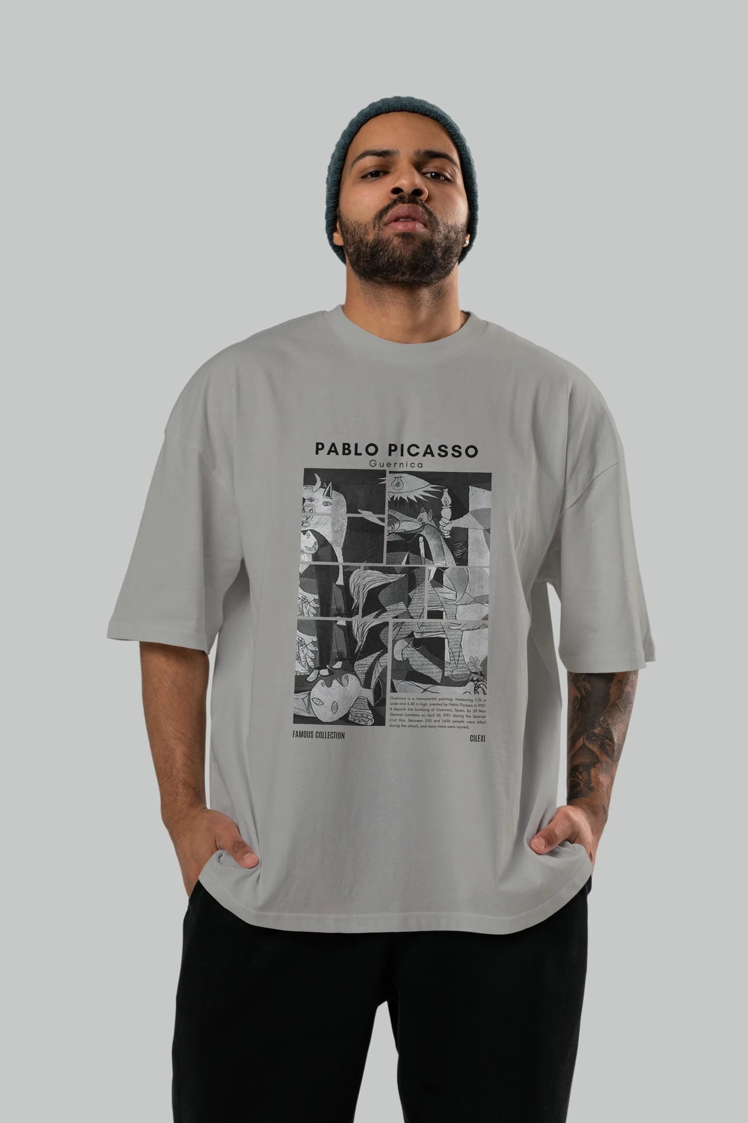 Pablo Picasso Guernica ön Baskılı Oversize t-shirt Erkek Kadın Bisiklet Yaka Pamuk tişort