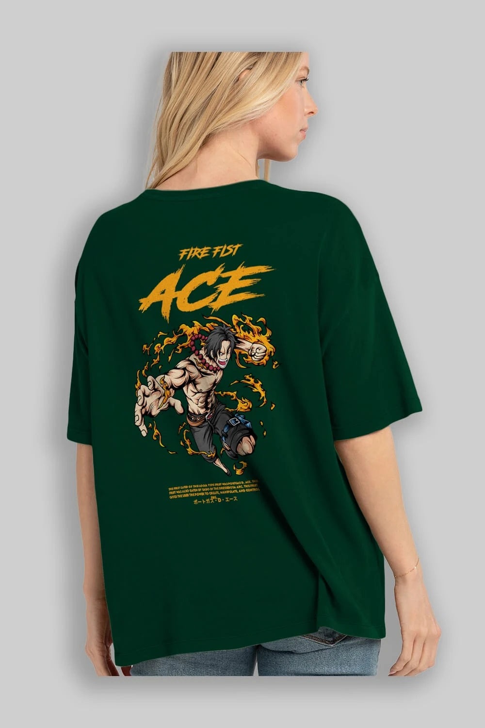 Fire Fist Ace Anime Arka Baskılı Oversize t-shirt Erkek Kadın Unisex