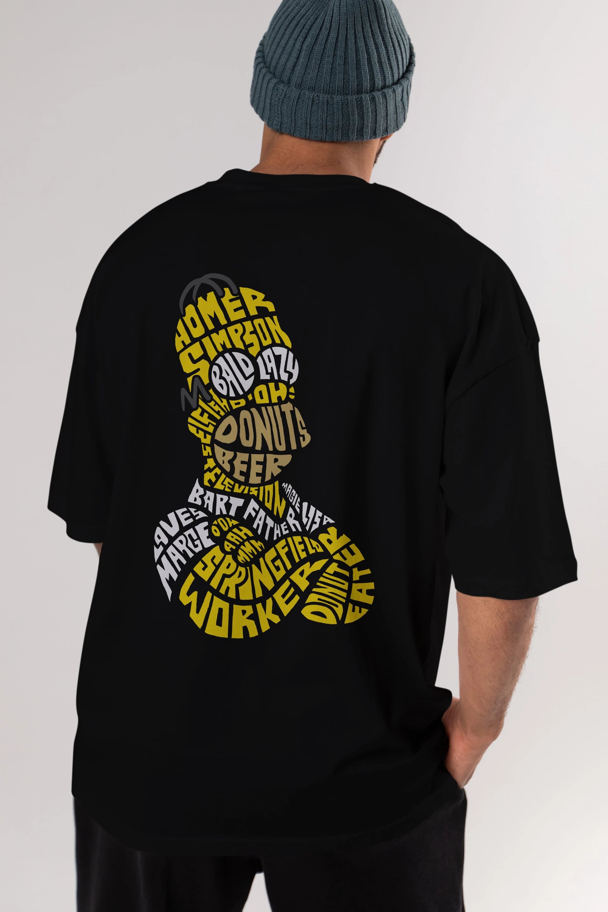 Homer Simpson Arka Baskılı Oversize t-shirt %100 pamuk Erkek Kadın Unisex