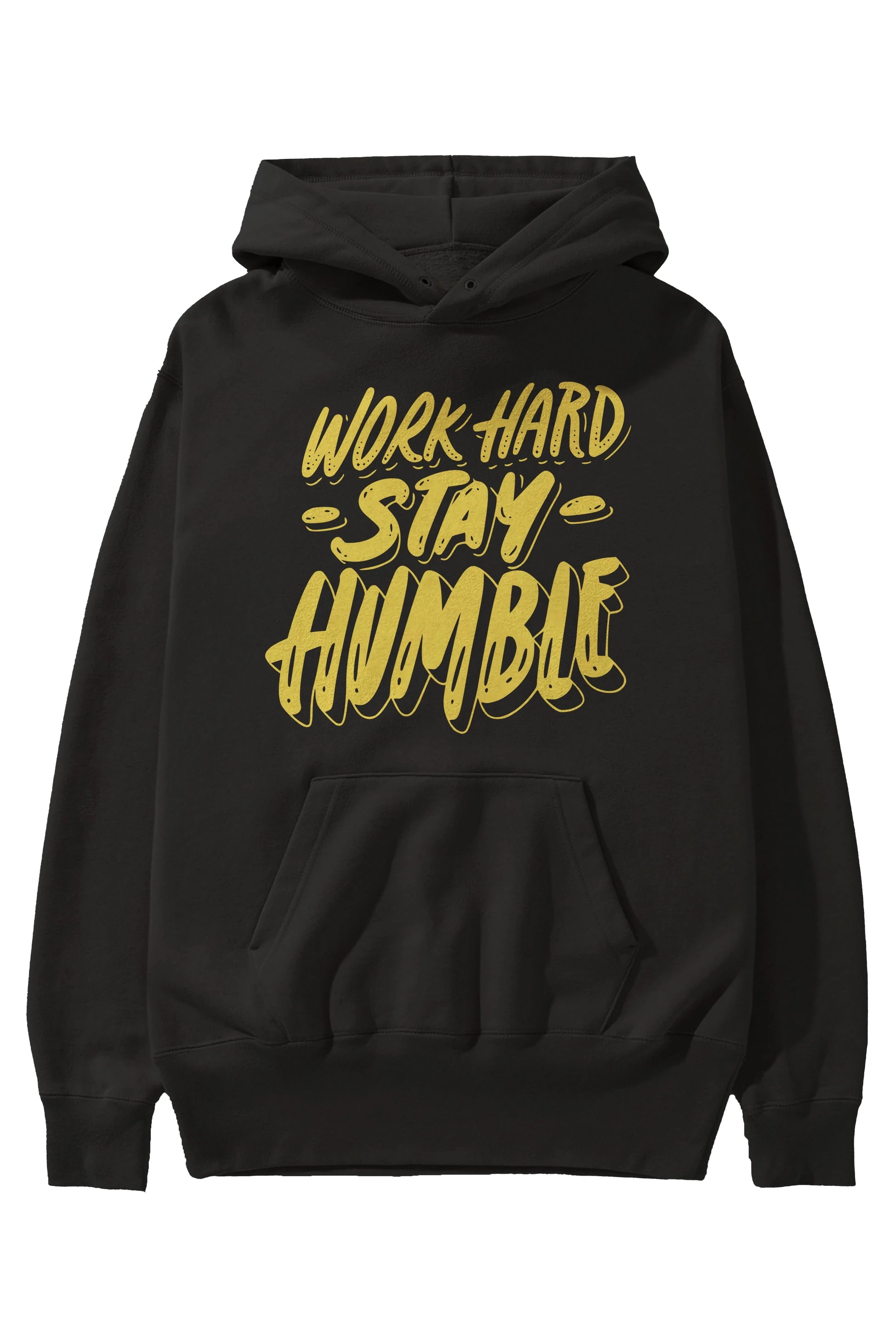 Word Hard Yazılı Ön Baskılı Oversize Hoodie Kapüşonlu Sweatshirt Erkek Kadın Unisex