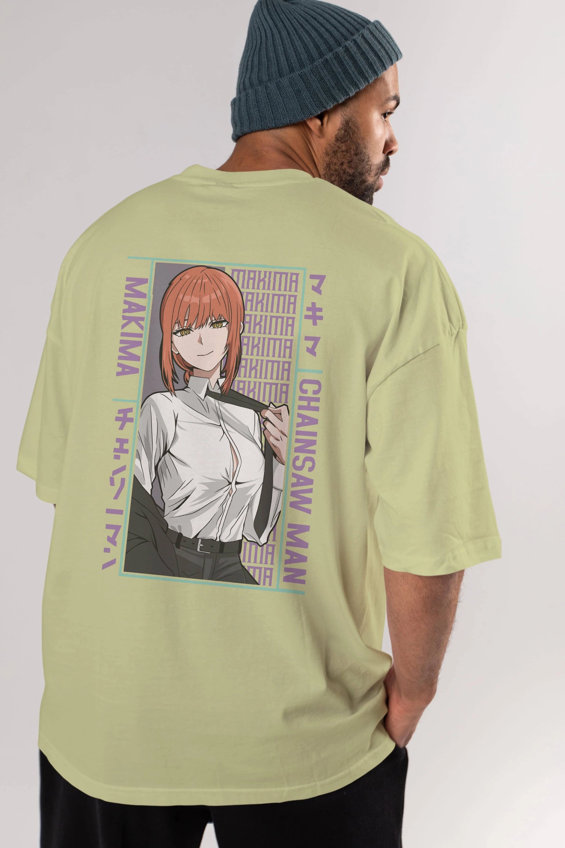 Makima Chain Saw Man Anime Arka Baskılı Oversize t-shirt Erkek Kadın Unisex