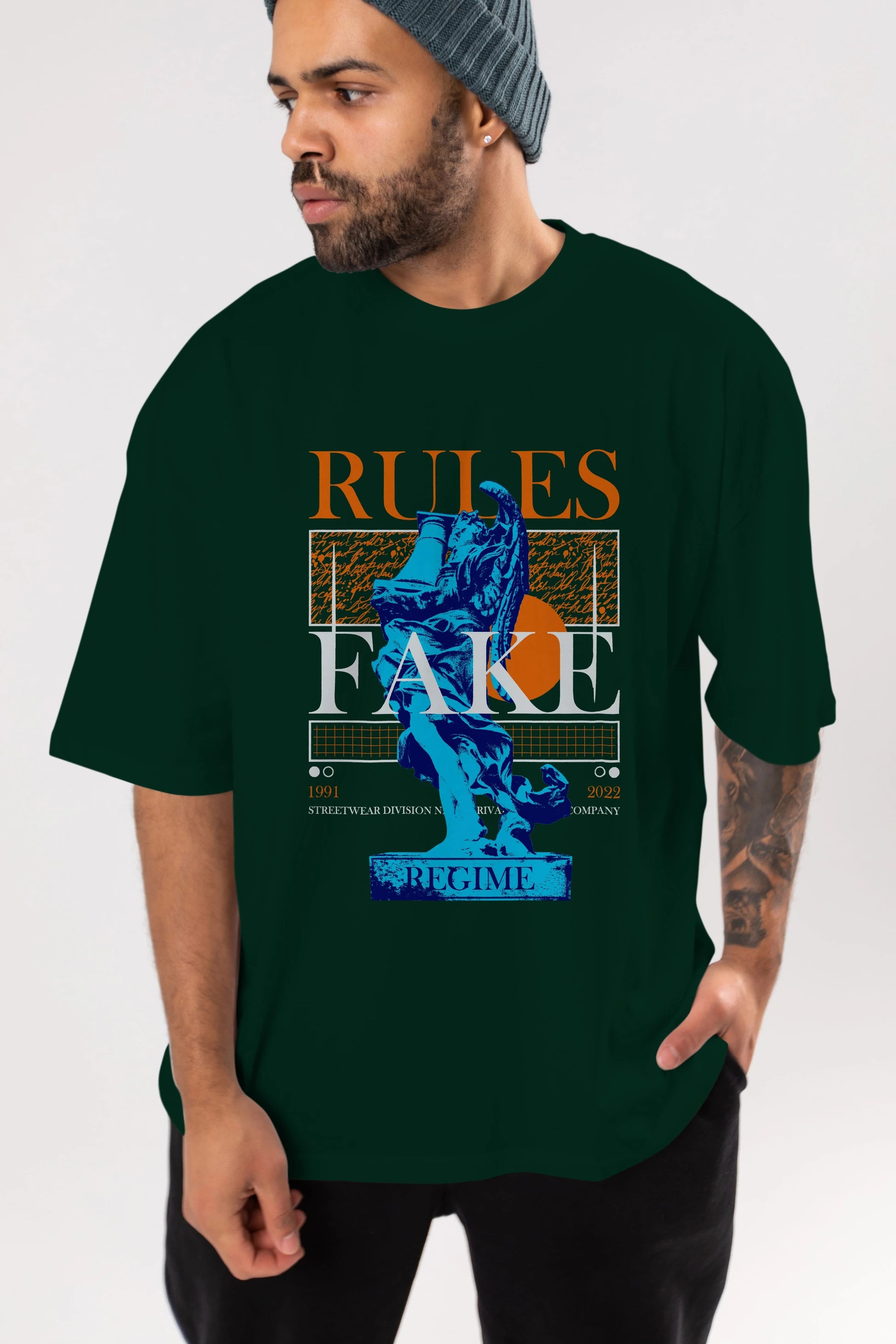 Rules Fake Ön Baskılı Oversize t-shirt Erkek Kadın Unisex