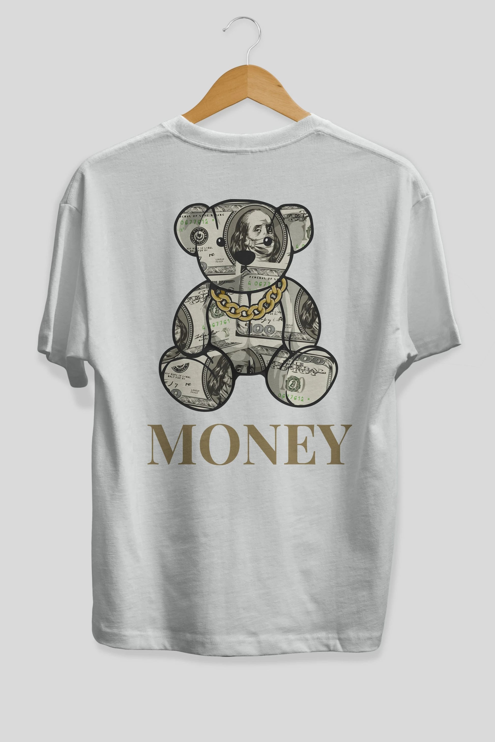 Teddy Bear Money Arka Baskılı Oversize t-shirt Erkek Kadın Unisex