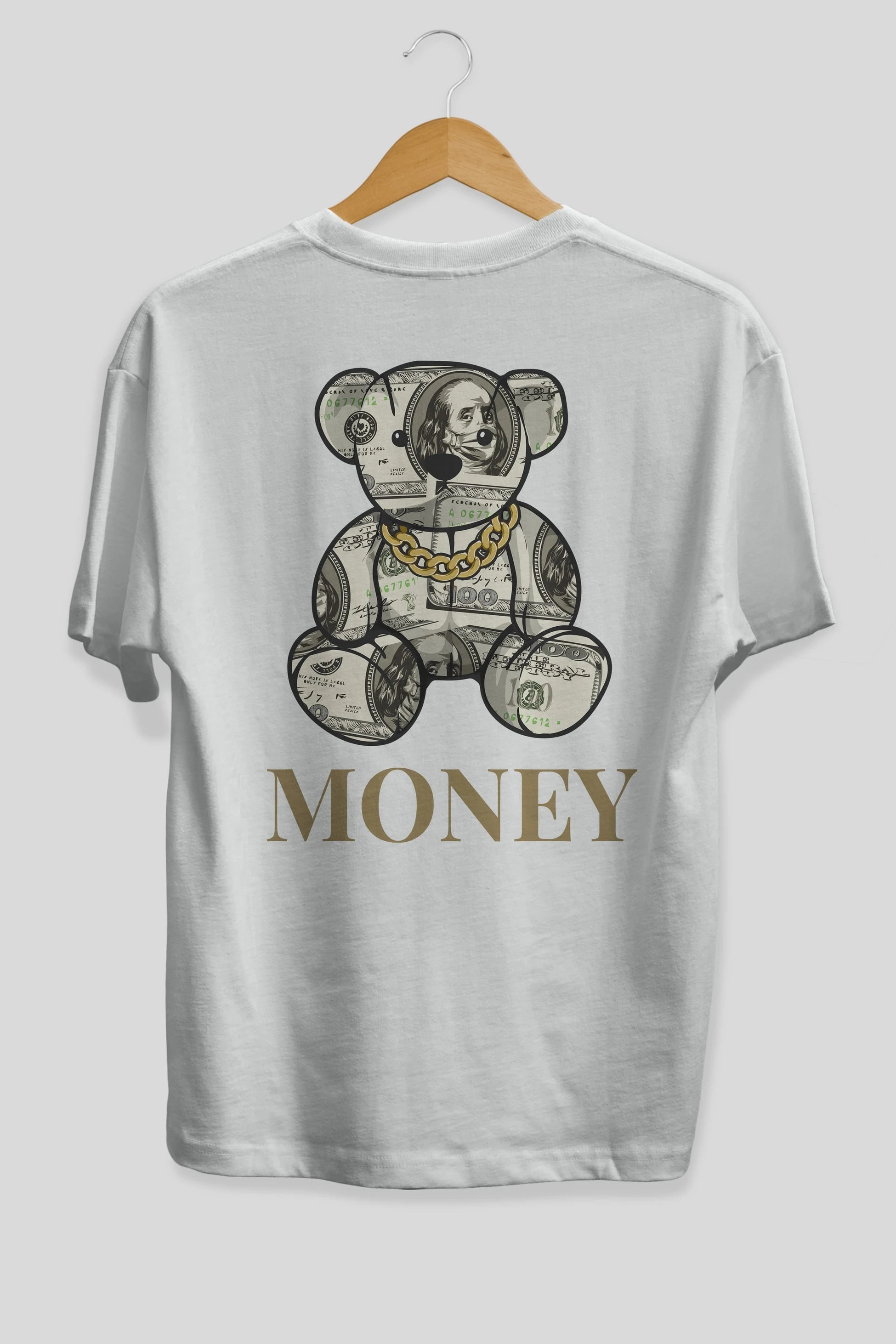 Teddy Bear Money Arka Baskılı Oversize t-shirt Erkek Kadın Unisex
