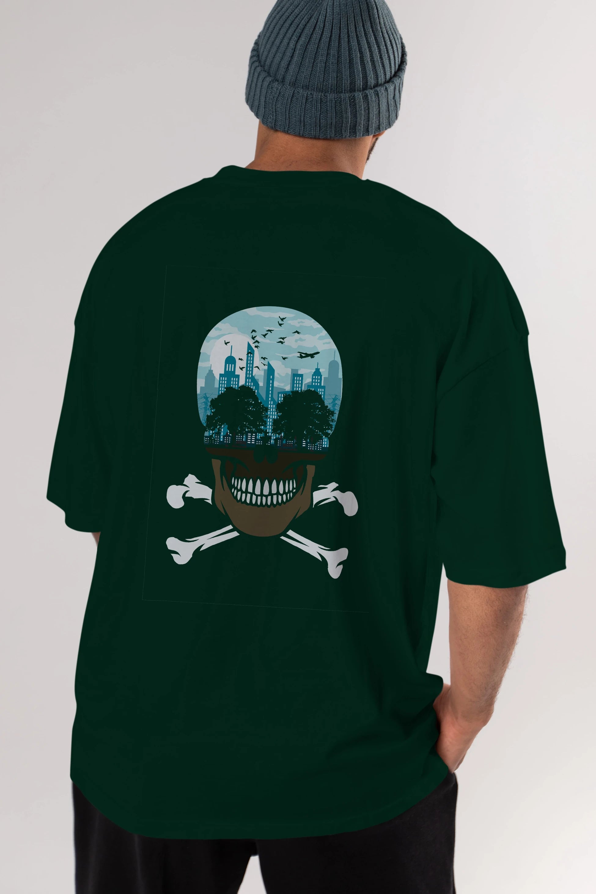 Death City Arka Baskılı Oversize t-shirt %100 pamuk Erkek Kadın Unisex