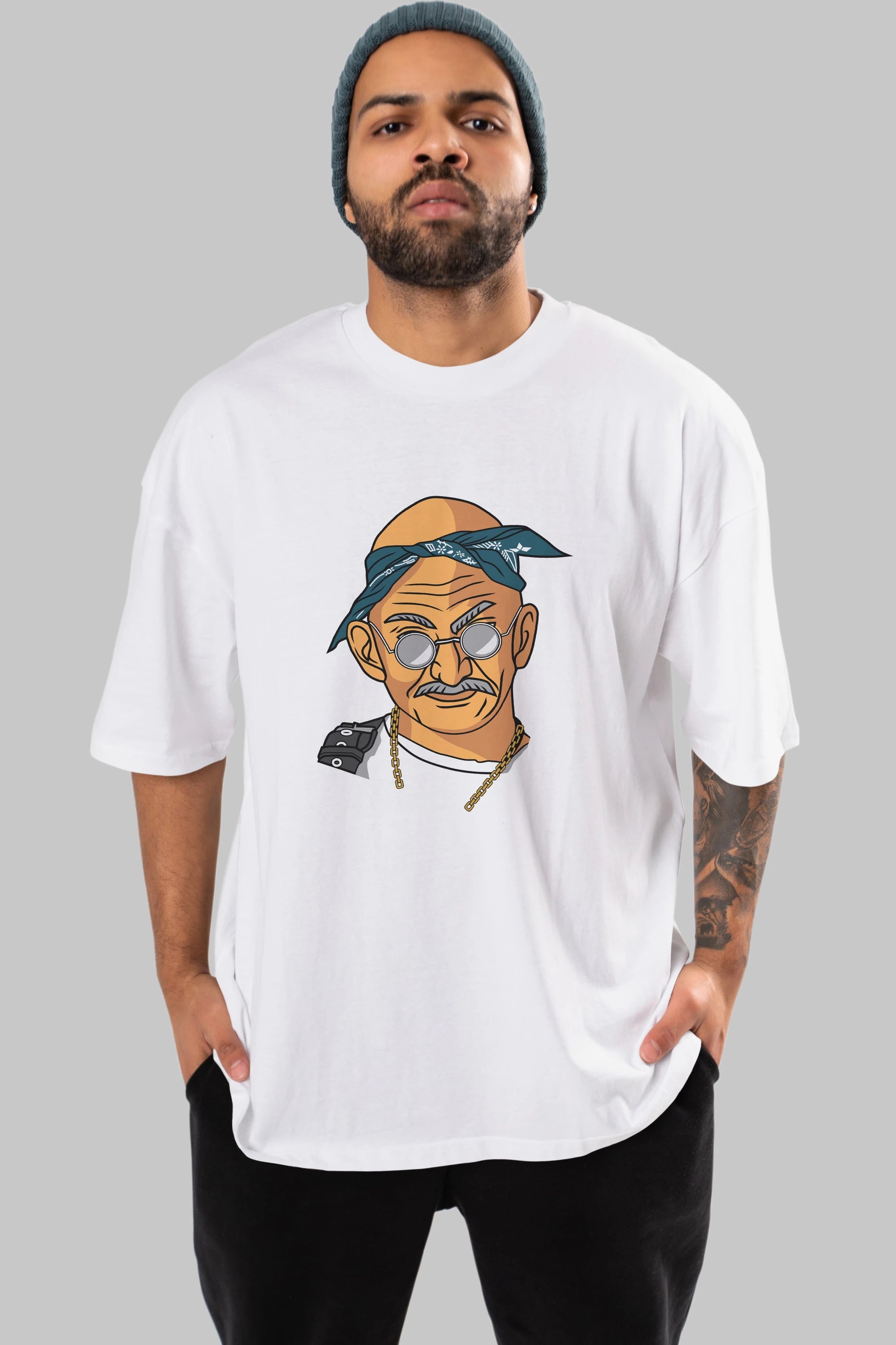 Tupac Gandhi Ön Baskılı Oversize t-shirt Erkek Kadın Unisex %100 Pamuk tişort