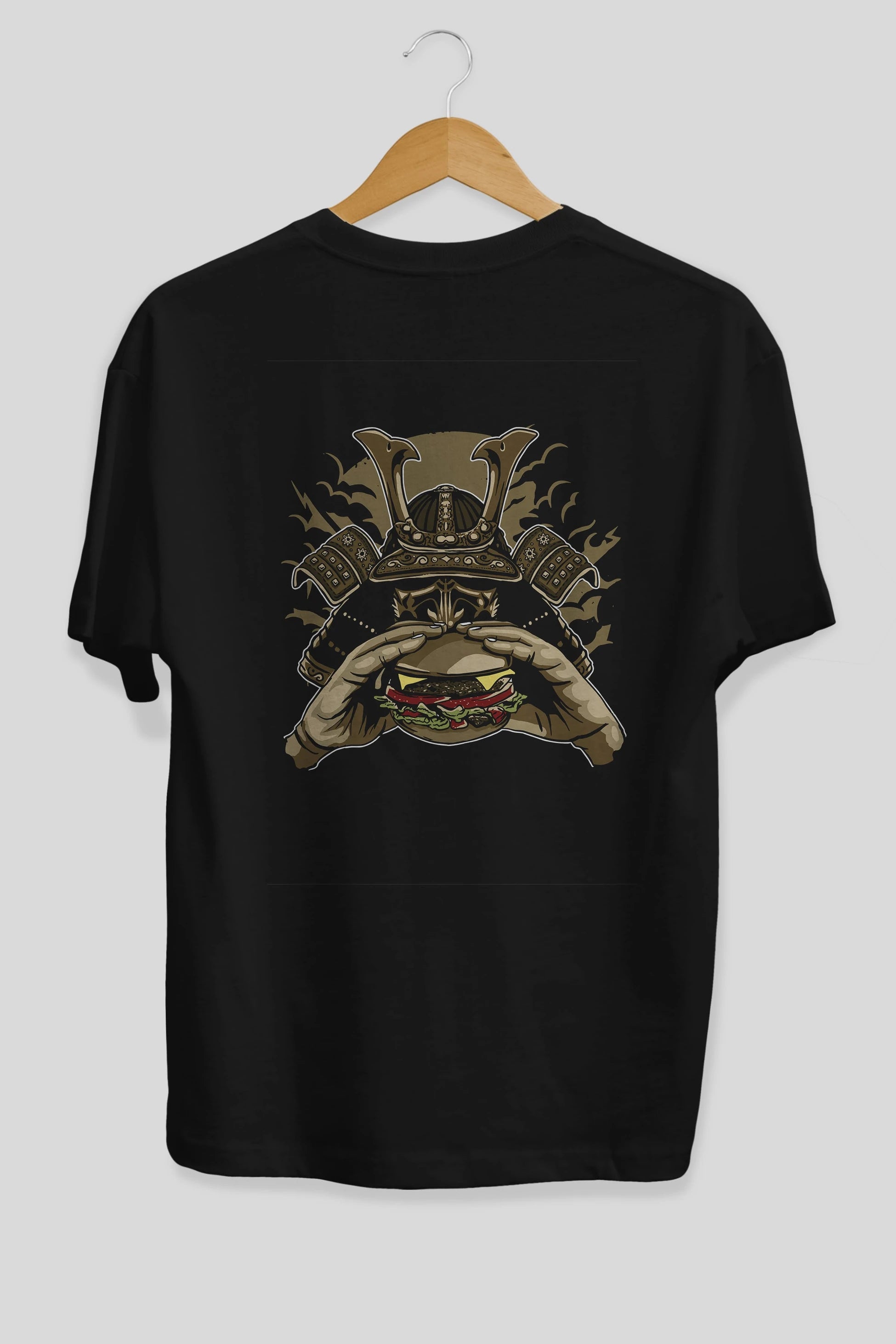 Samurai Burger Arka Baskılı Oversize t-shirt Erkek Kadın Unisex %100 Pamuk
