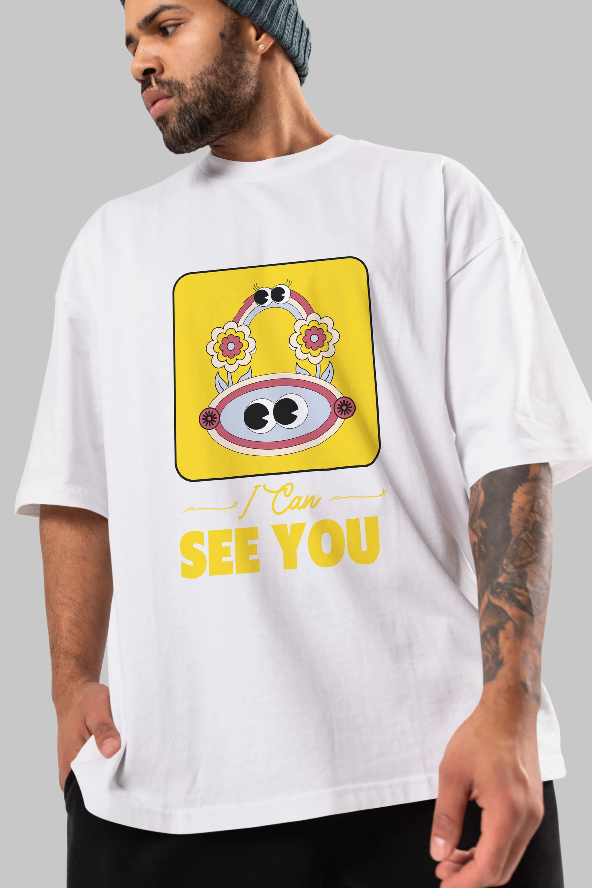 I Can See You Yazılı Ön Baskılı Oversize t-shirt Erkek Kadın Unisex