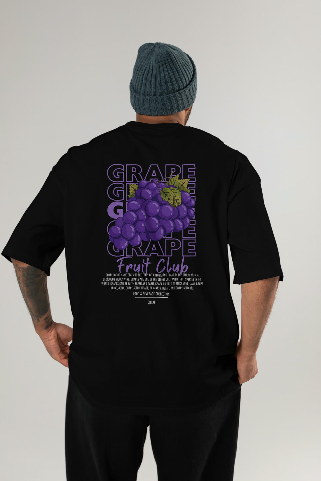 Grape Arka Baskılı Oversize t-shirt Erkek Kadın Pamuk Bisiklet Yaka tişort