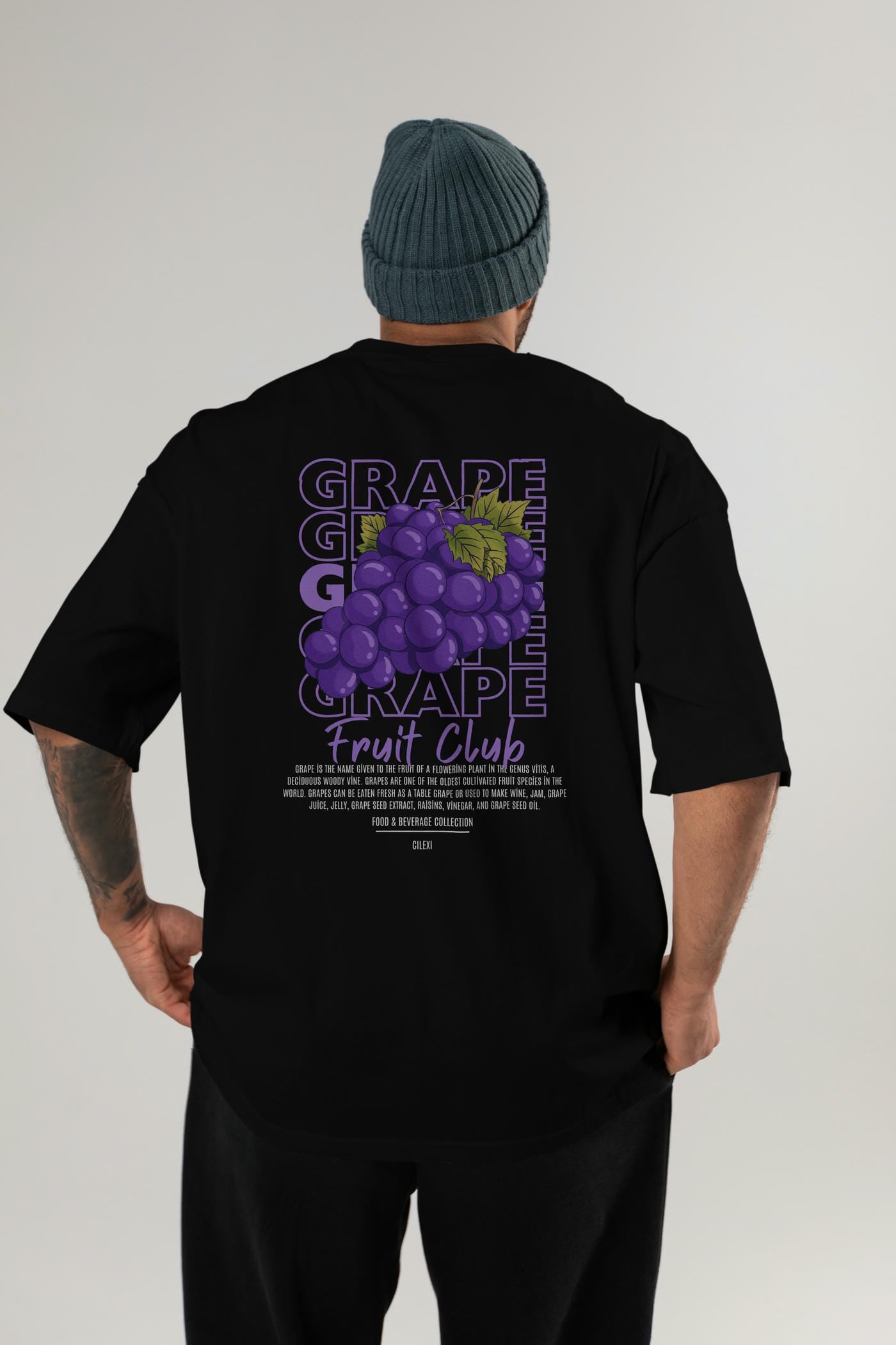 Grape Arka Baskılı Oversize t-shirt Erkek Kadın Pamuk Bisiklet Yaka tişort