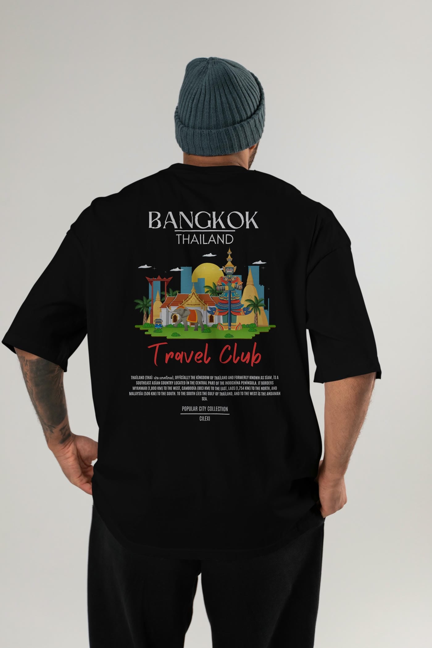 Bangkok Tailand Arka Baskılı Oversize t-shirt Erkek Kadın Pamuk Bisiklet Yaka tişort