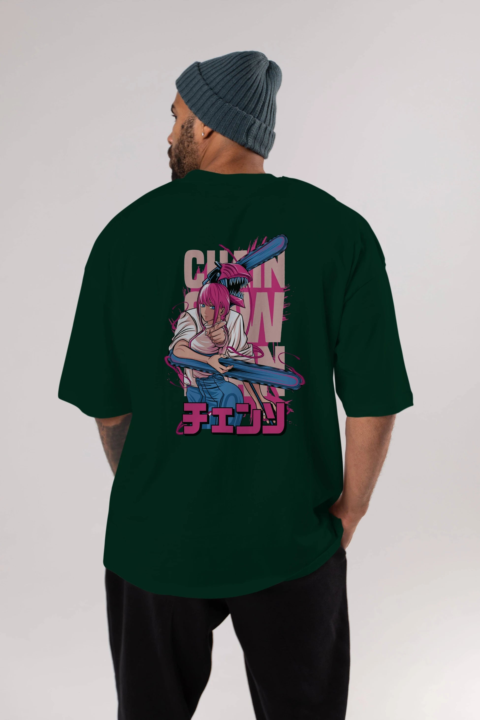 DENJI and MAKIMA Anime Arka Baskılı Oversize t-shirt Erkek Kadın Unisex