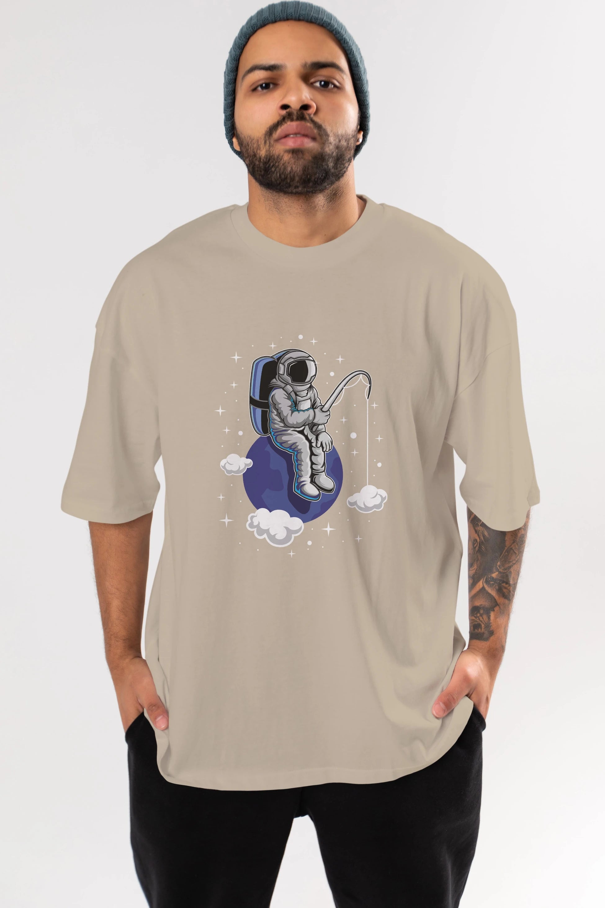 Astronaut Fishing (2) Ön Baskılı Oversize t-shirt Erkek Kadın Unisex