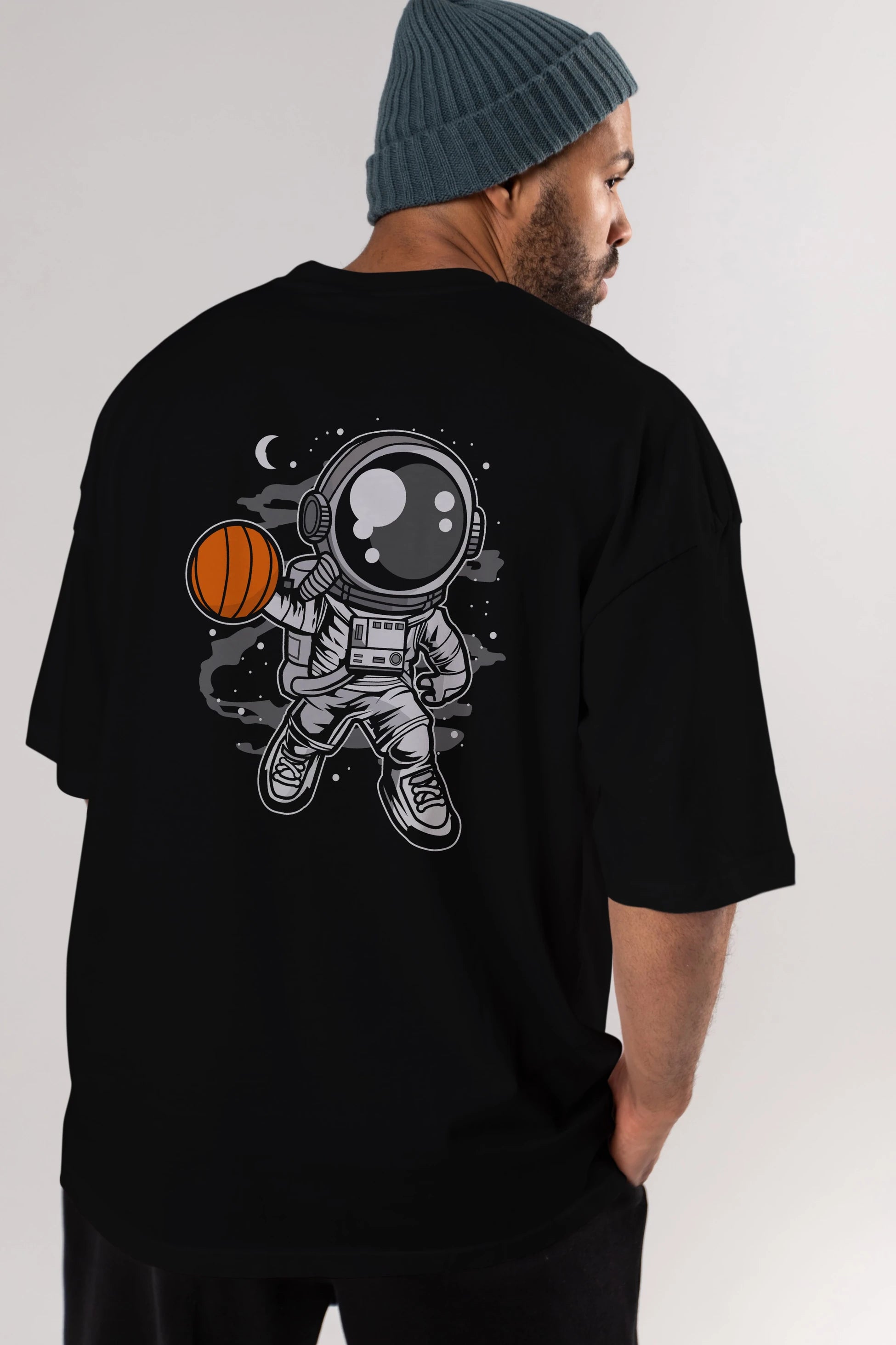 Astronaut Basketball Arka Baskılı Oversize t-shirt Erkek Kadın Unisex