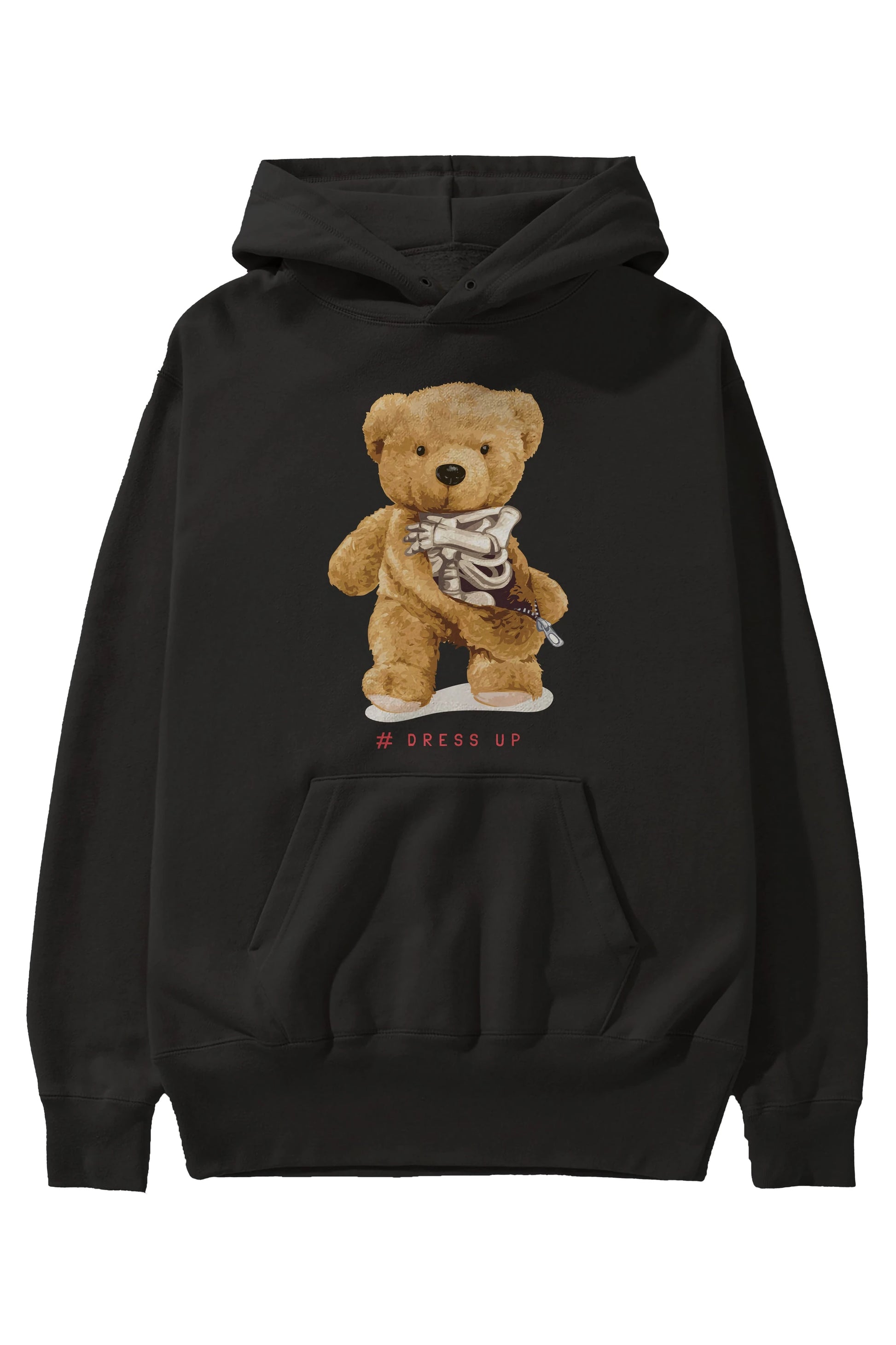 Teddy Bear Dress Up Ön Baskılı Hoodie Oversize Kapüşonlu Sweatshirt Erkek Kadın Unisex