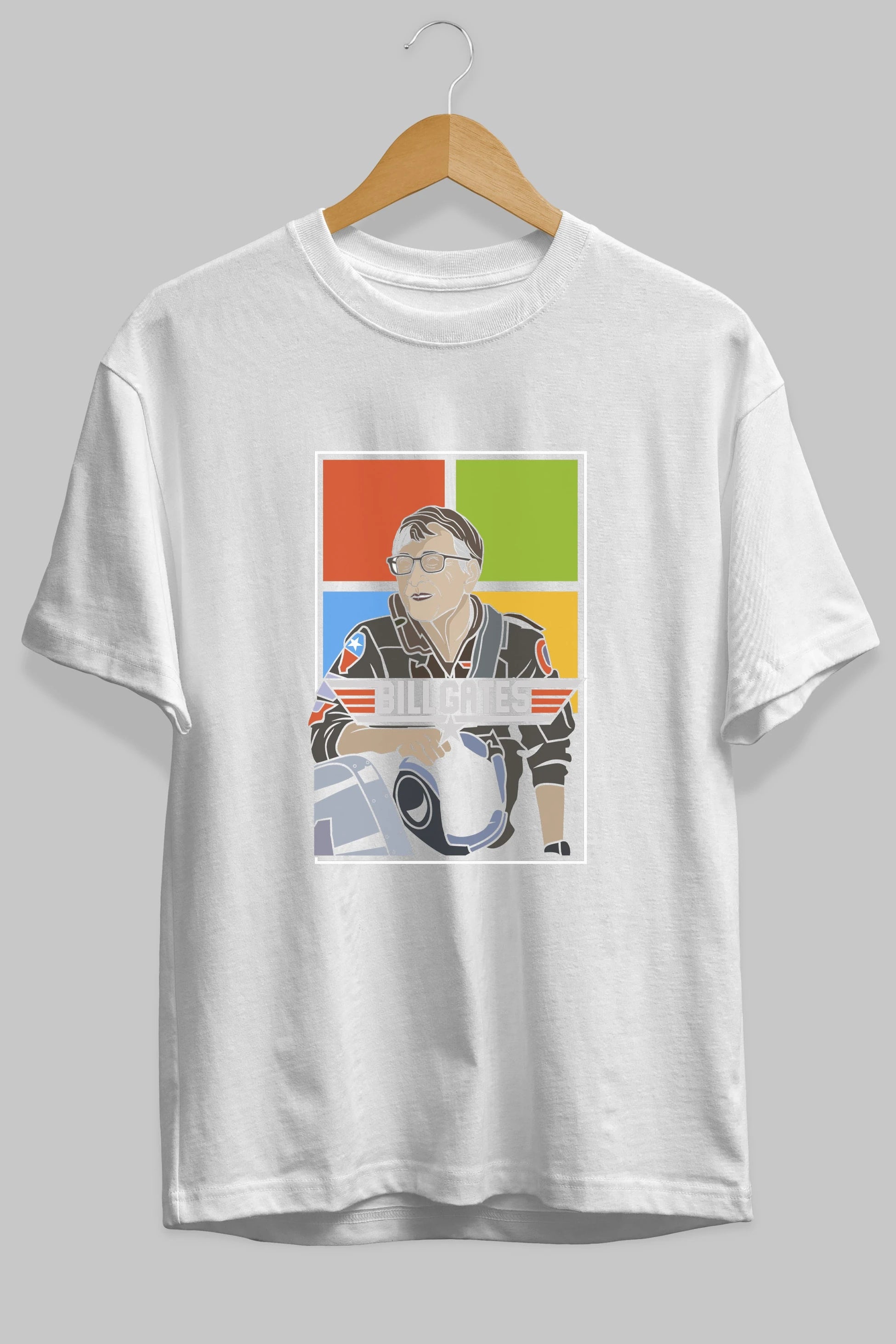 Bill Gates Top Gun Ön Baskılı Oversize t-shirt Erkek Kadın Unisex %100 Pamuk tişort