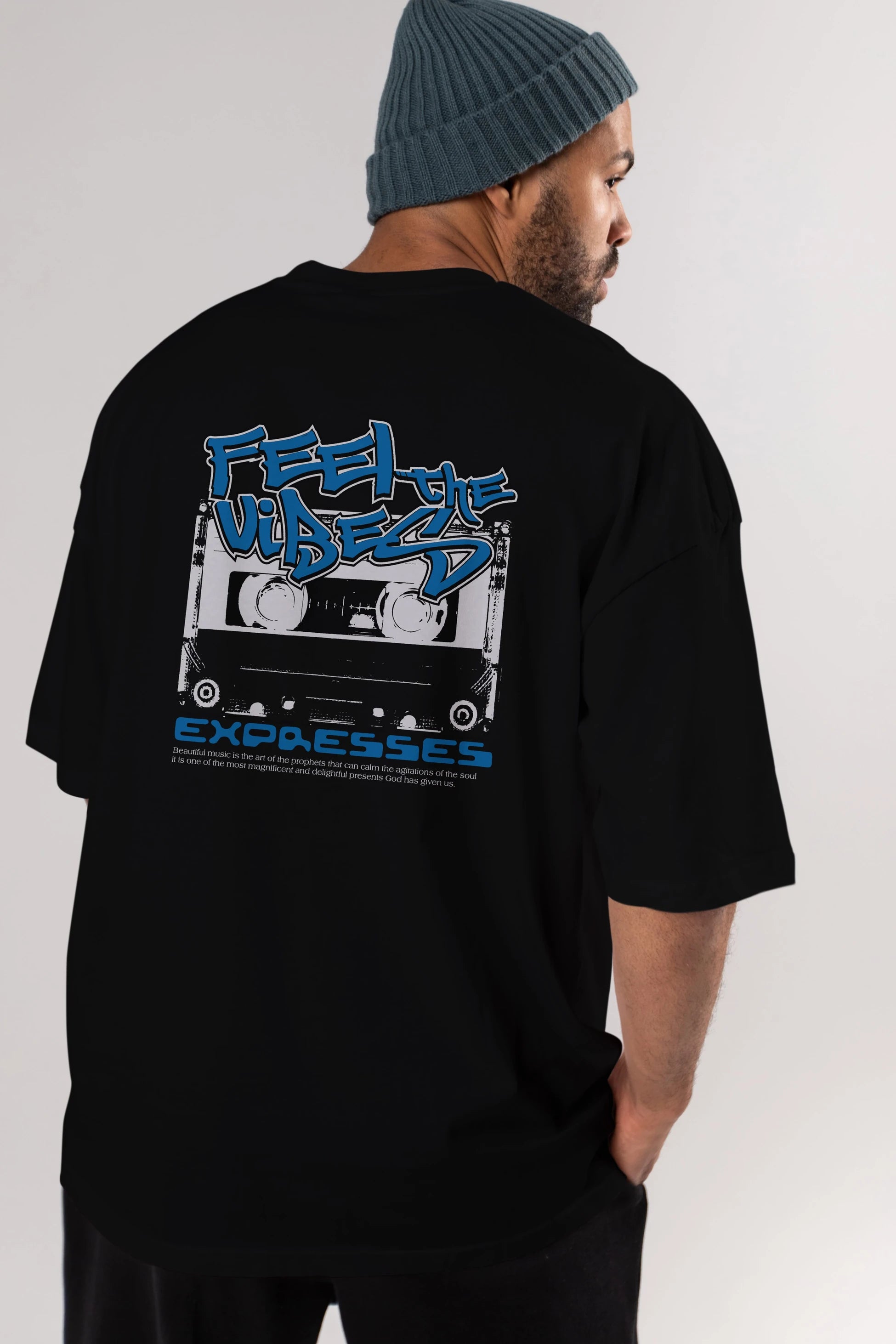 Feel The Vibes Arka Baskılı Oversize t-shirt Erkek Kadın Unisex
