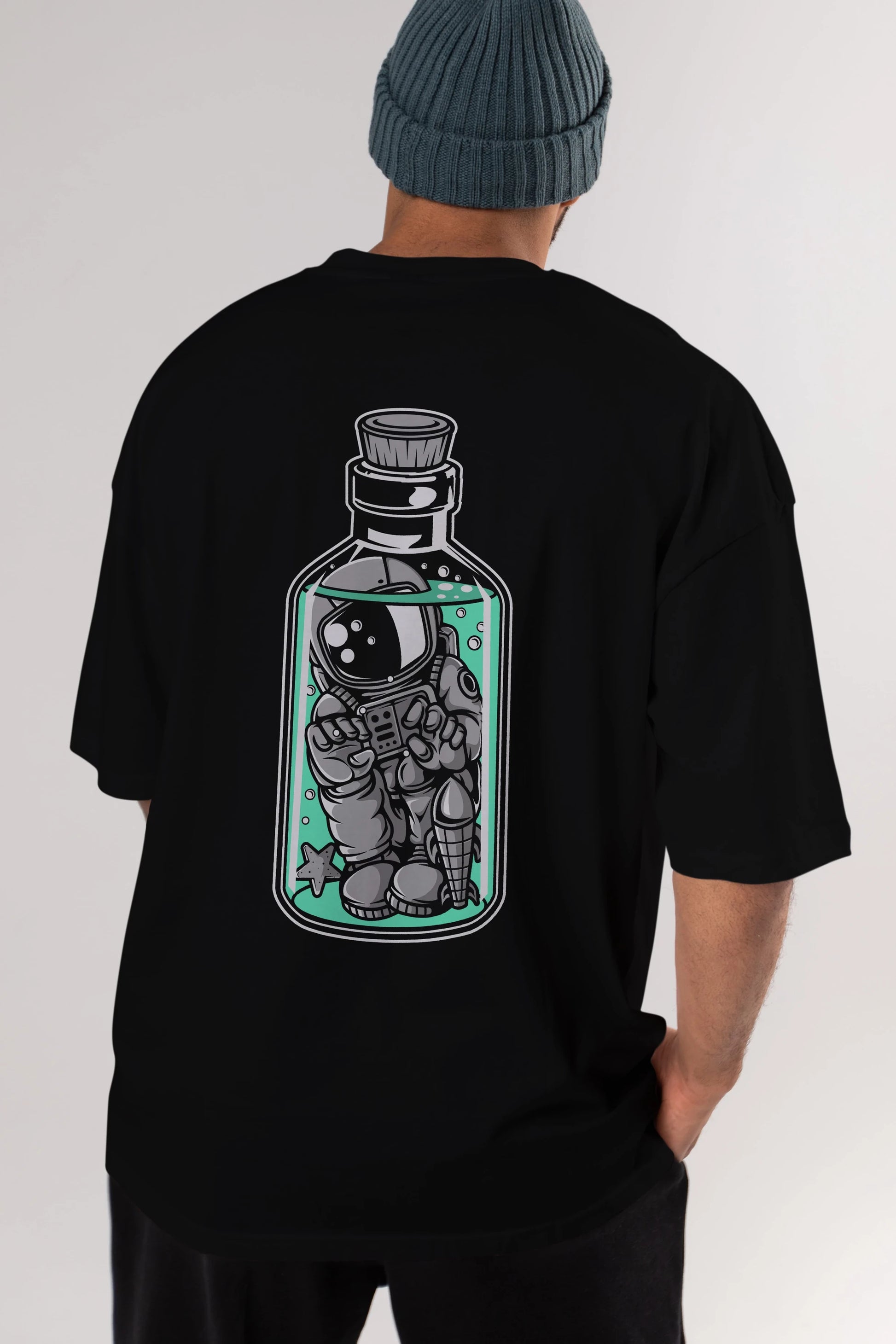 Astronaut in The Bottle Arka Baskılı Oversize t-shirt Erkek Kadın Unisex