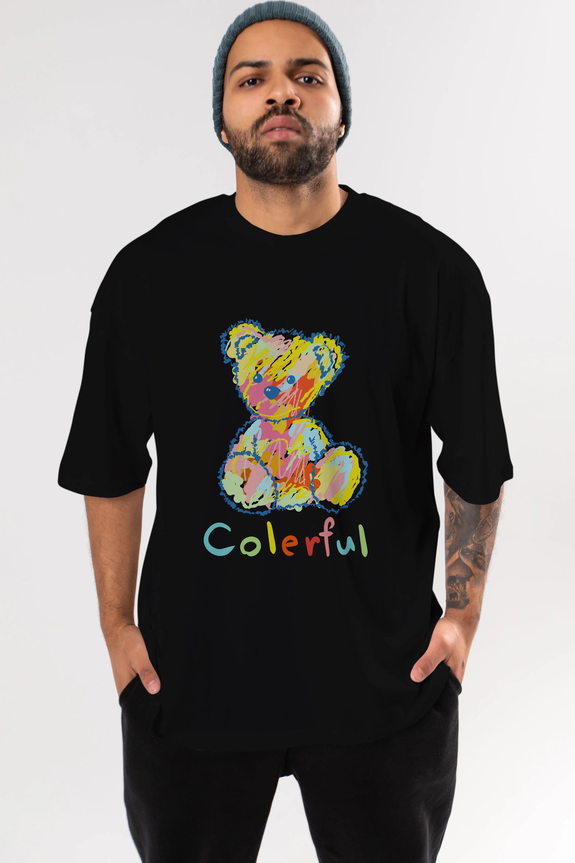 Colerful Bear Ön Baskılı Oversize t-shirt Erkek Kadın Unisex
