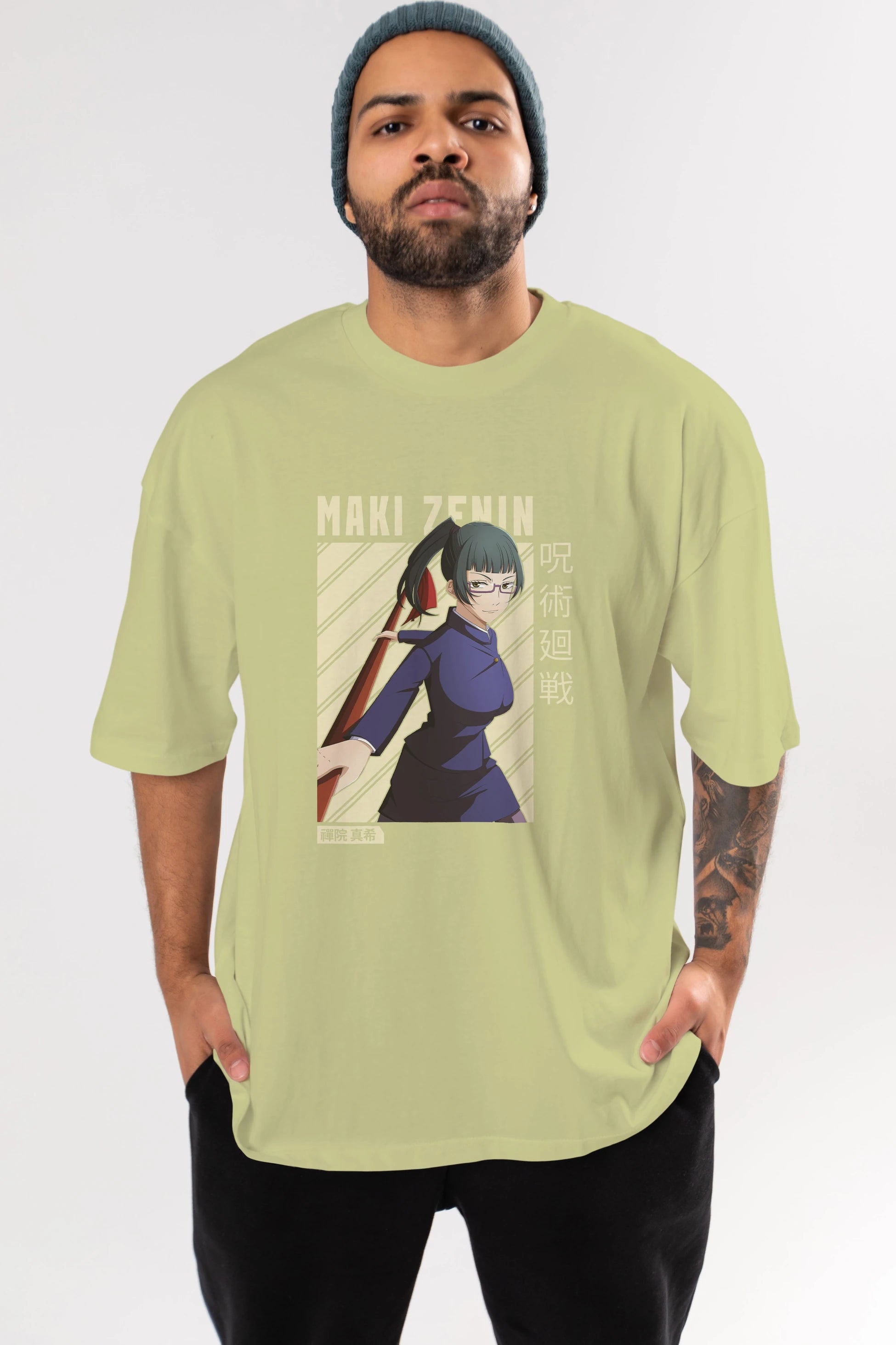 Maki Zenin CHAİNSAWMAN Anime Ön Baskılı Oversize t-shirt %100 pamuk Erkek Kadın Unisex