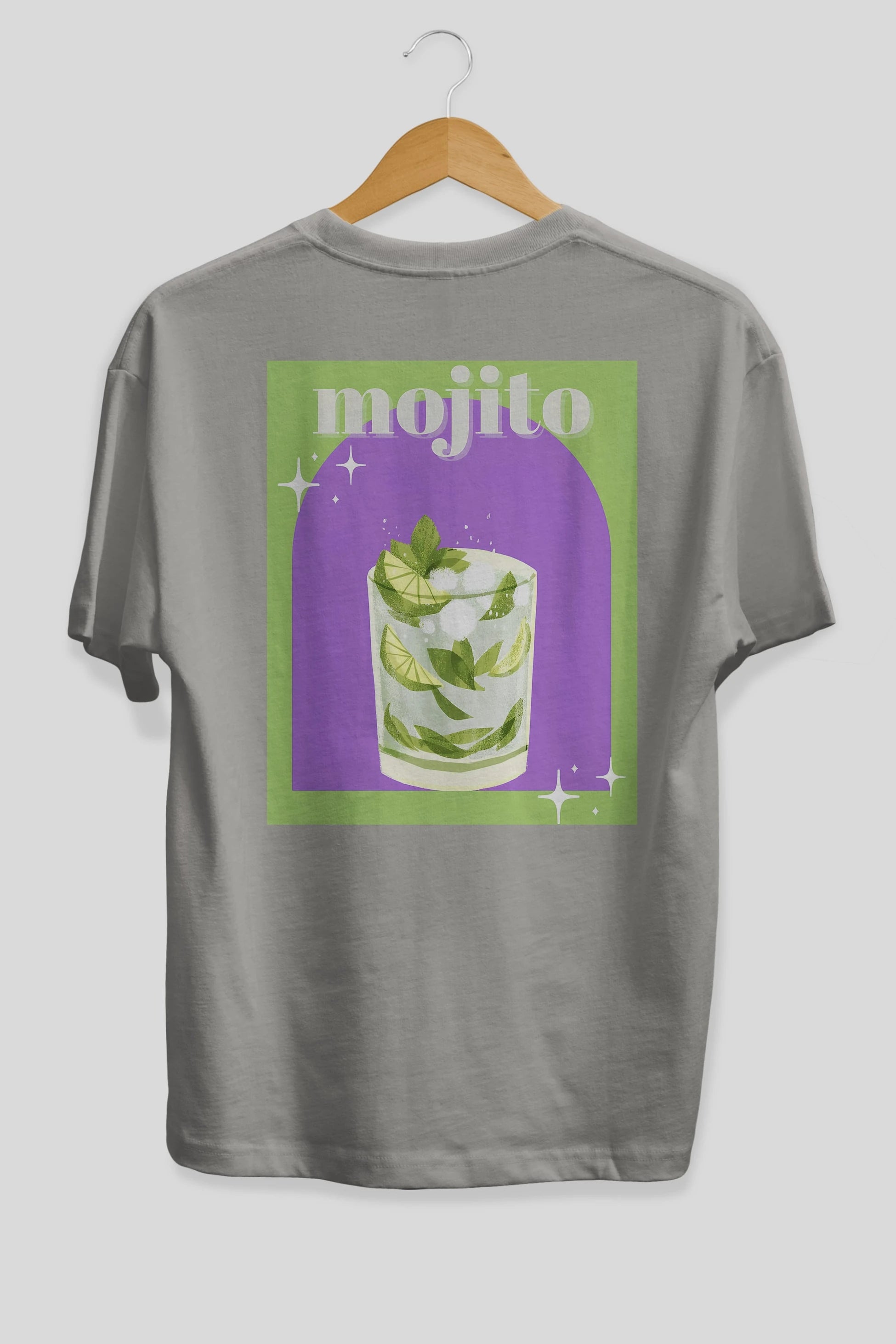Mojito 3 Arka Baskılı Oversize t-shirt Erkek Kadın Unisex %100 Pamuk Bisiklet Yaka tişort