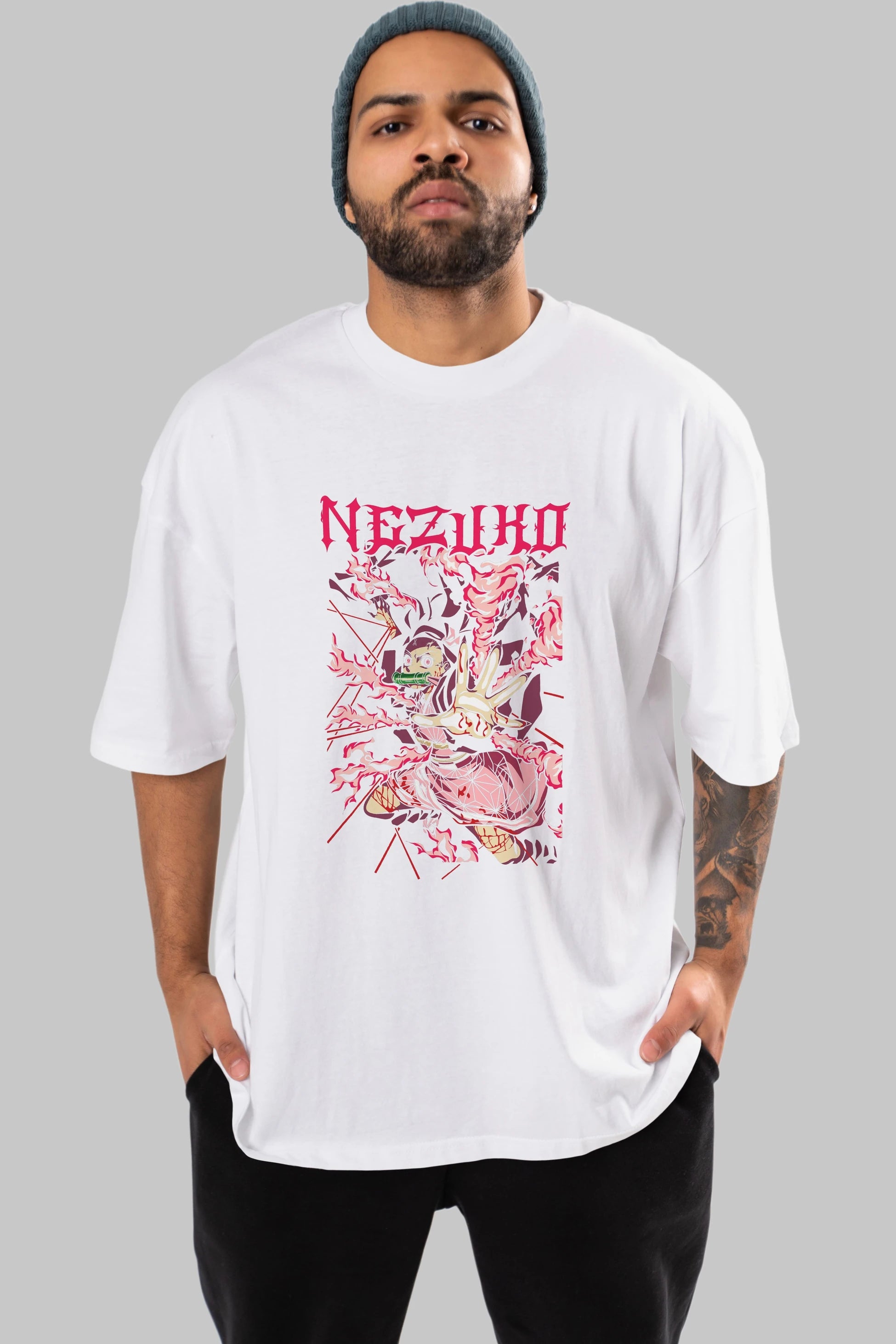 NEZUKO KAMADO Anime Ön Baskılı Oversize t-shirt %100 pamuk Erkek Kadın Unisex