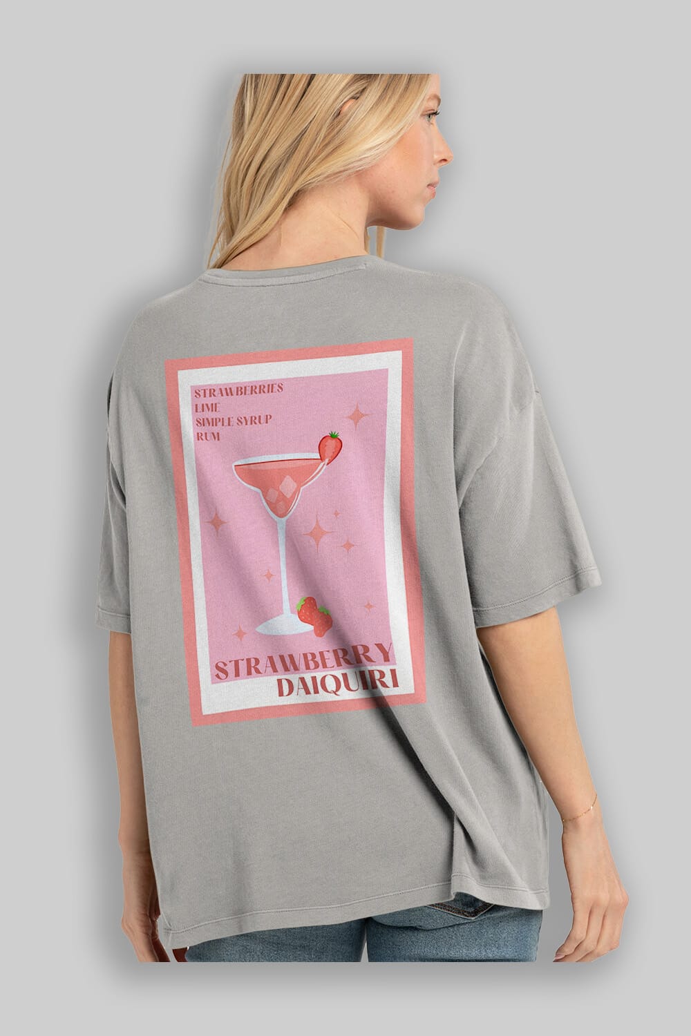 Strawberry Daiquiri Arka Baskılı Oversize t-shirt Erkek Kadın Unisex %100 Pamuk Bisiklet Yaka tişort