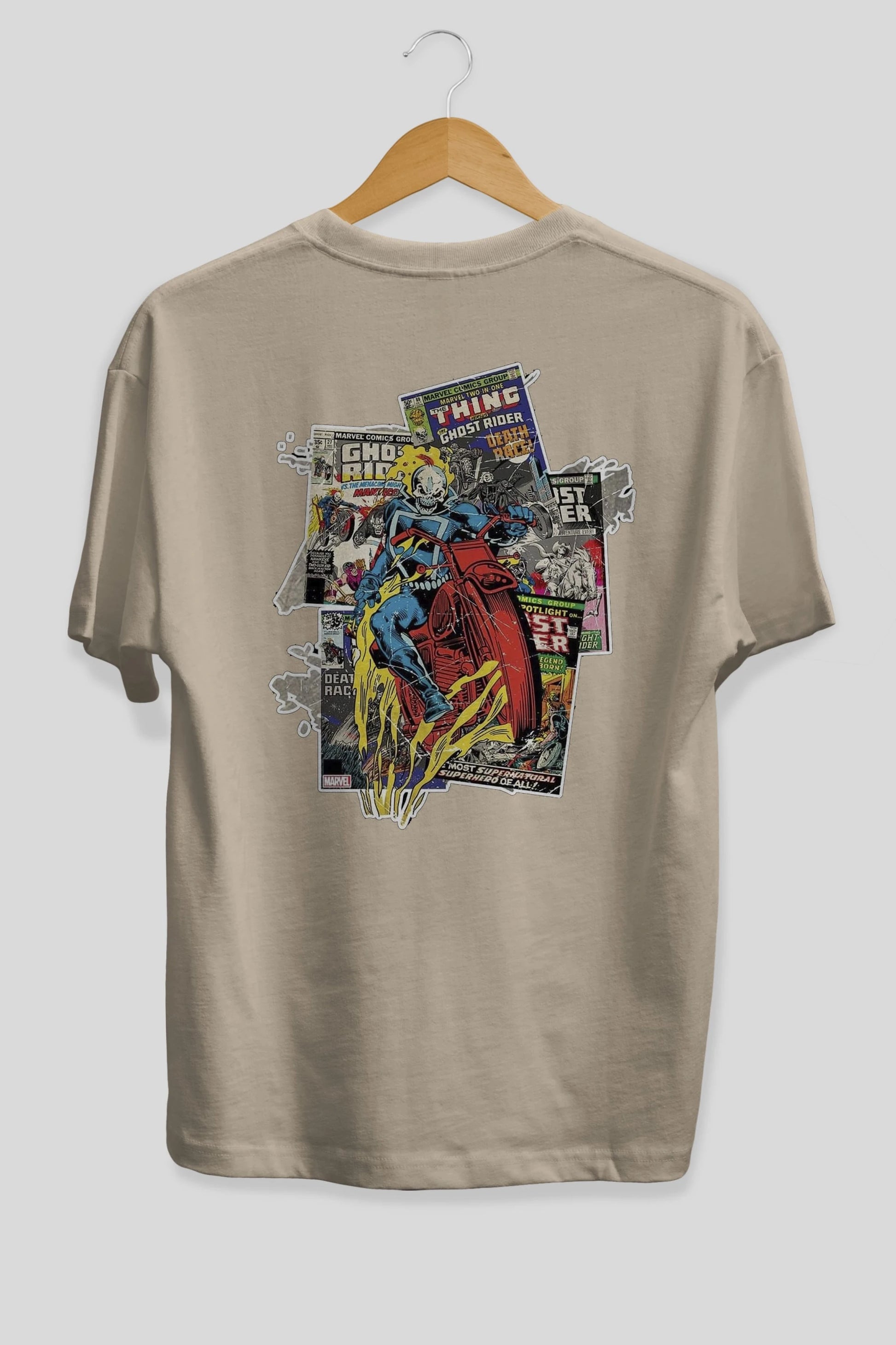 Ghost Rider Arka Baskılı Oversize t-shirt Erkek Kadın Unisex %100 Pamuk Bisiklet Yaka tişort