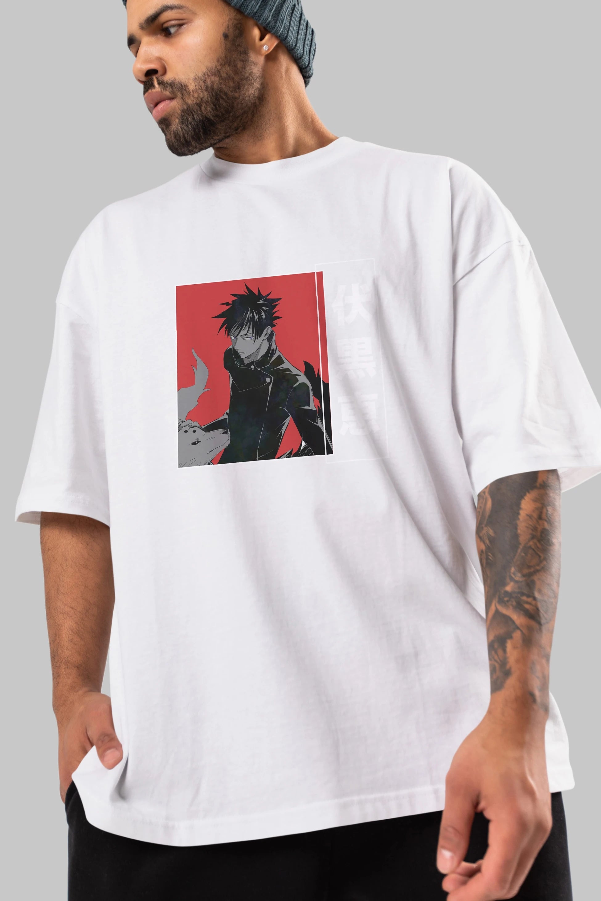 Megumi Fushiguro Anime Ön Baskılı Oversize t-shirt %100 pamuk Erkek Kadın Unisex
