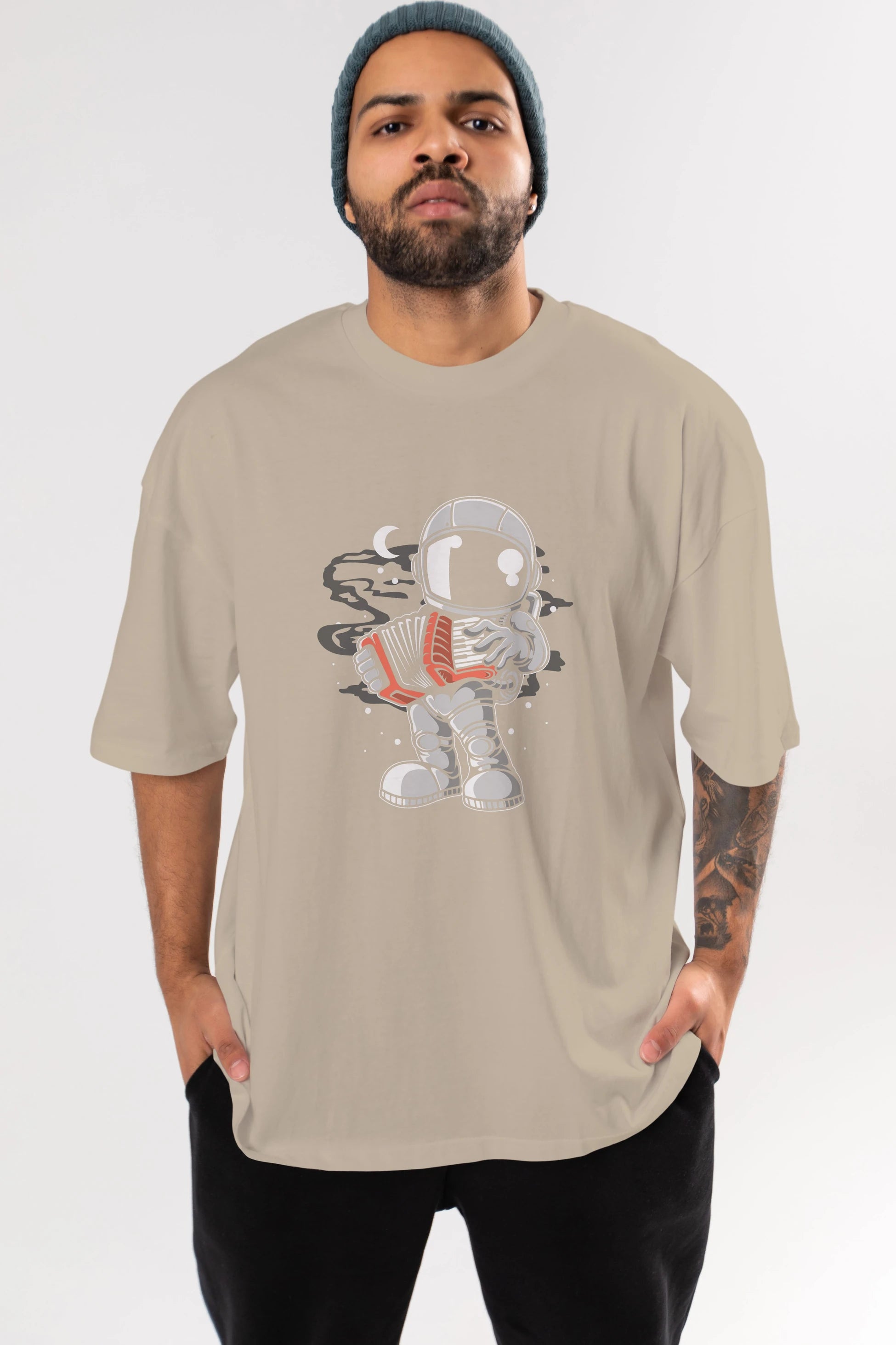 Astronaut Accordion Ön Baskılı Oversize t-shirt Erkek Kadın Unisex