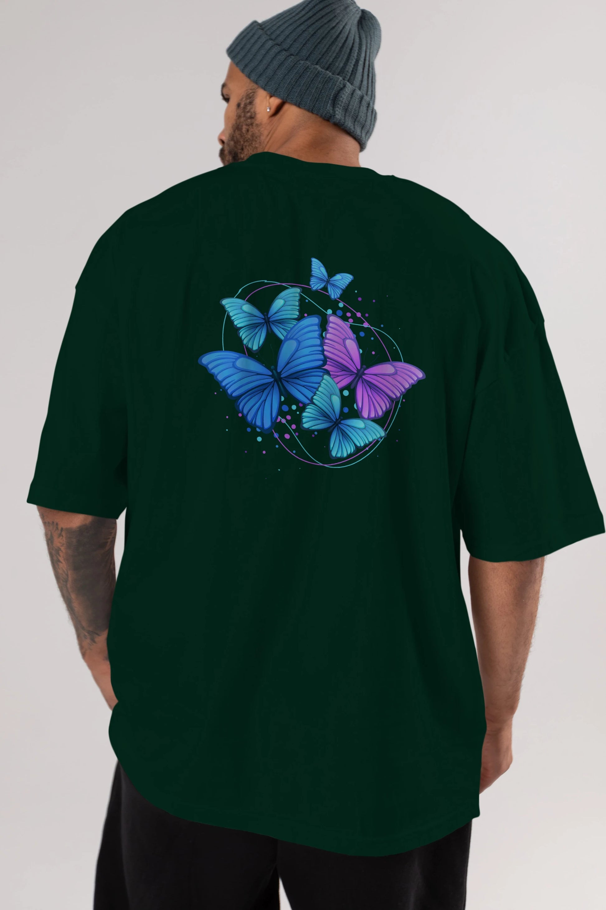 Kelebek Arka Baskılı Oversize t-shirt Erkek Kadın Unisex