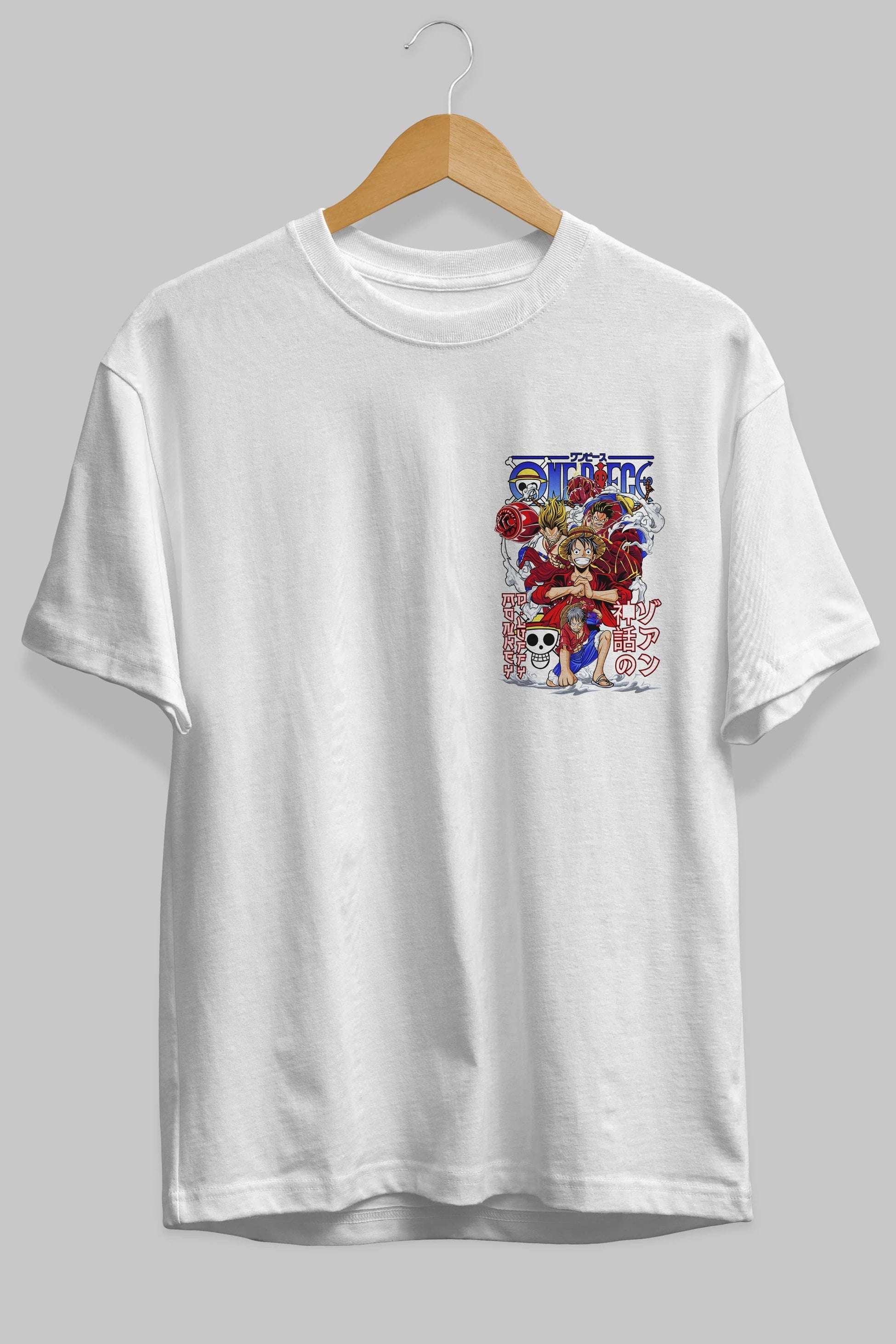 MONKEY D. LUFF-ONE PIECE 2 Ön Sol Baskılı Oversize t-shirt Erkek Kadın Unisex %100 Pamuk Bisiklet Yaka tişort