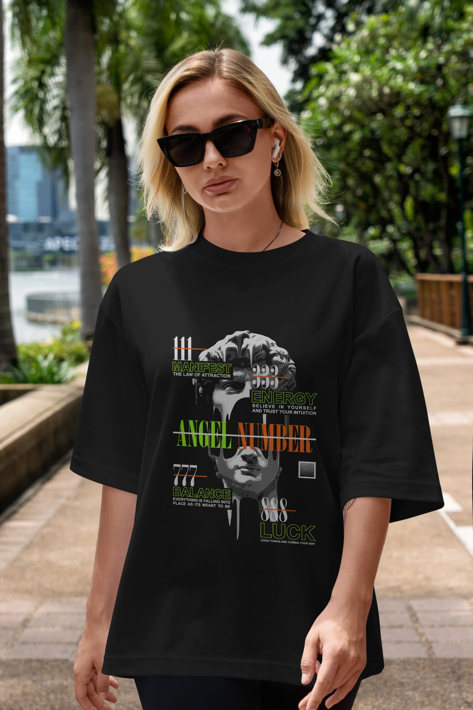 Angel Number Ön Baskılı Oversize t-shirt Erkek Kadın Unisex