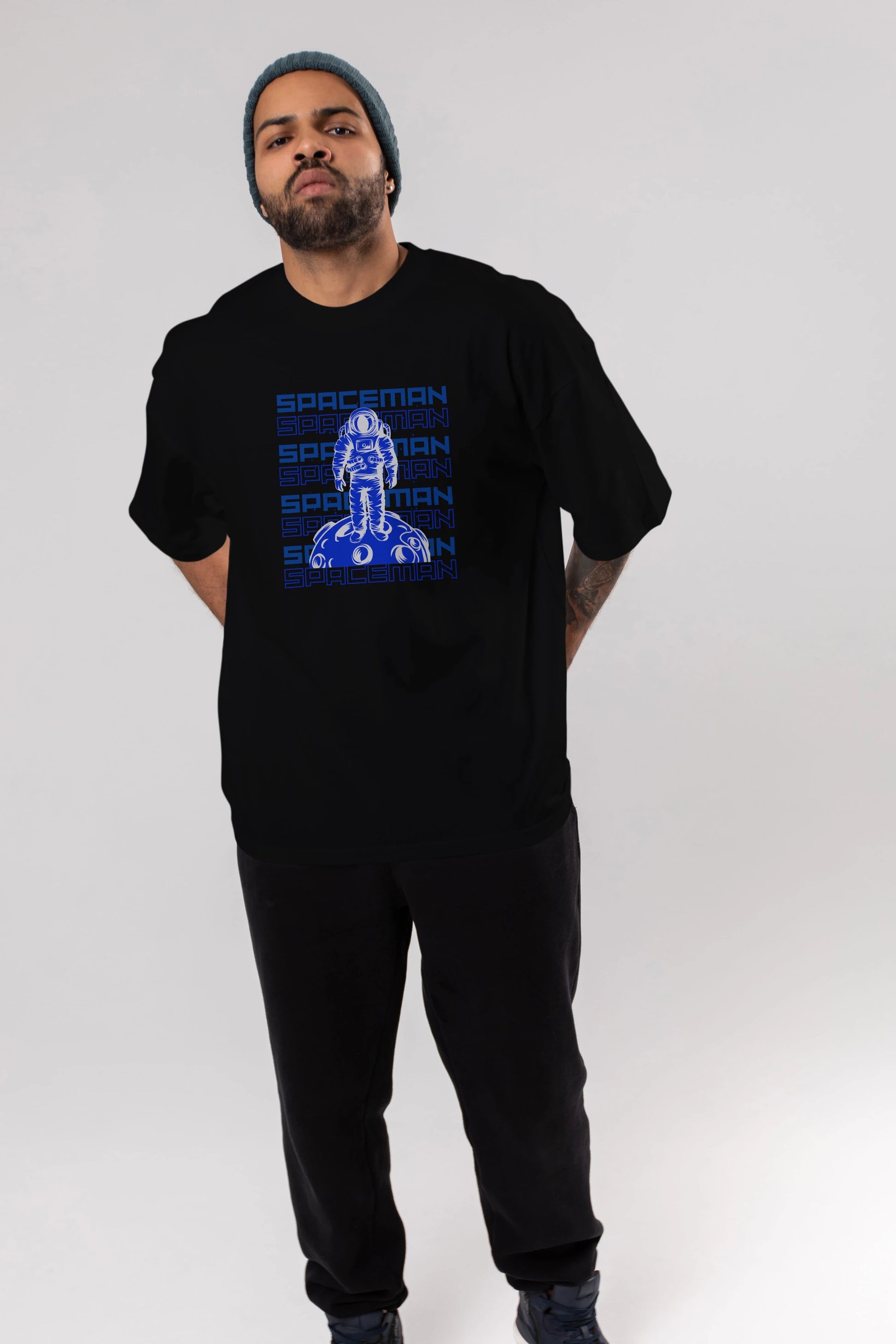 Spaceman Yazılı Ön Baskılı Oversize t-shirt Erkek Kadın Unisex