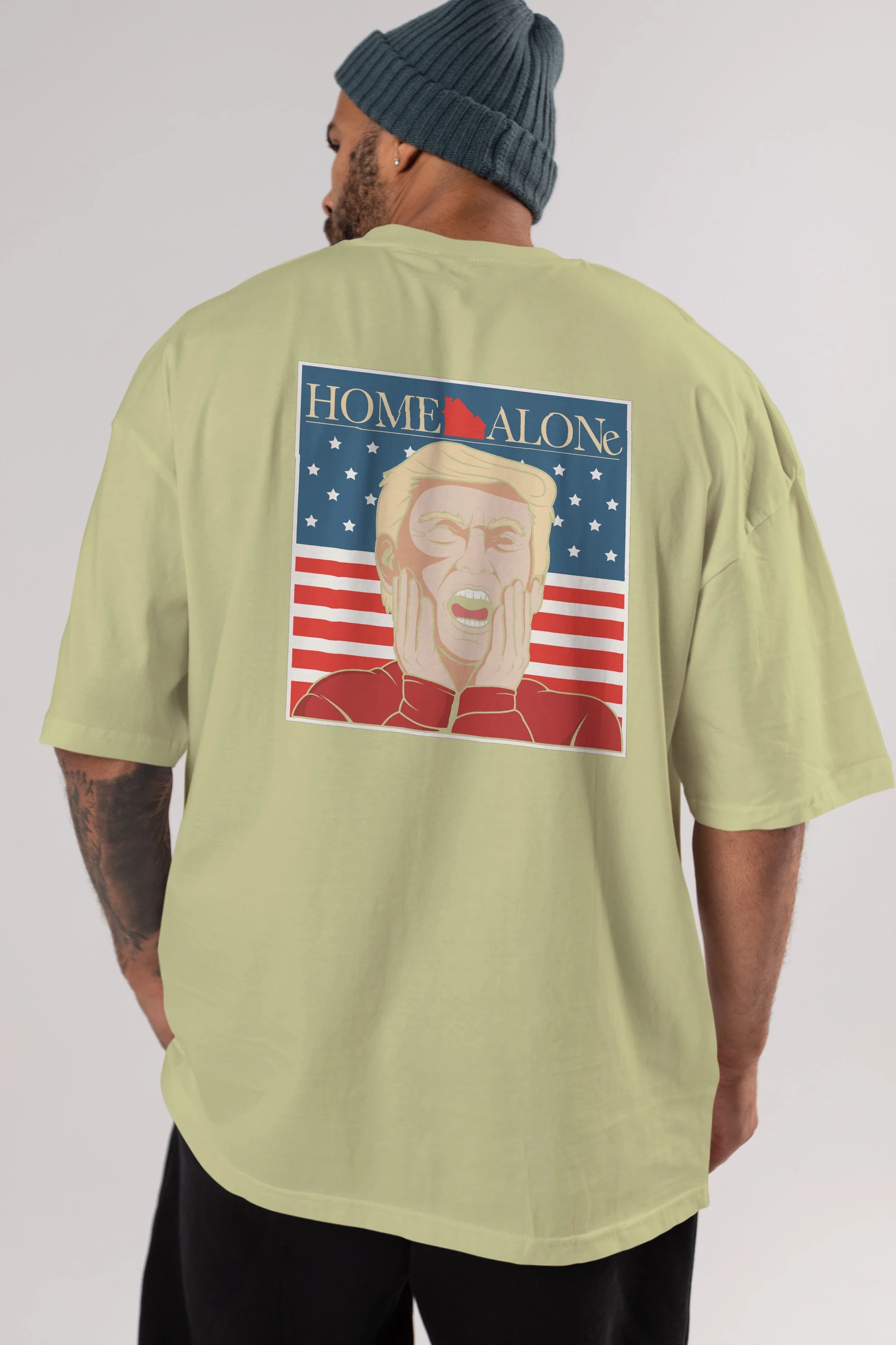 Home Alone Trump Arka Baskılı Oversize t-shirt Erkek Kadın Unisex %100 Pamuk tişort