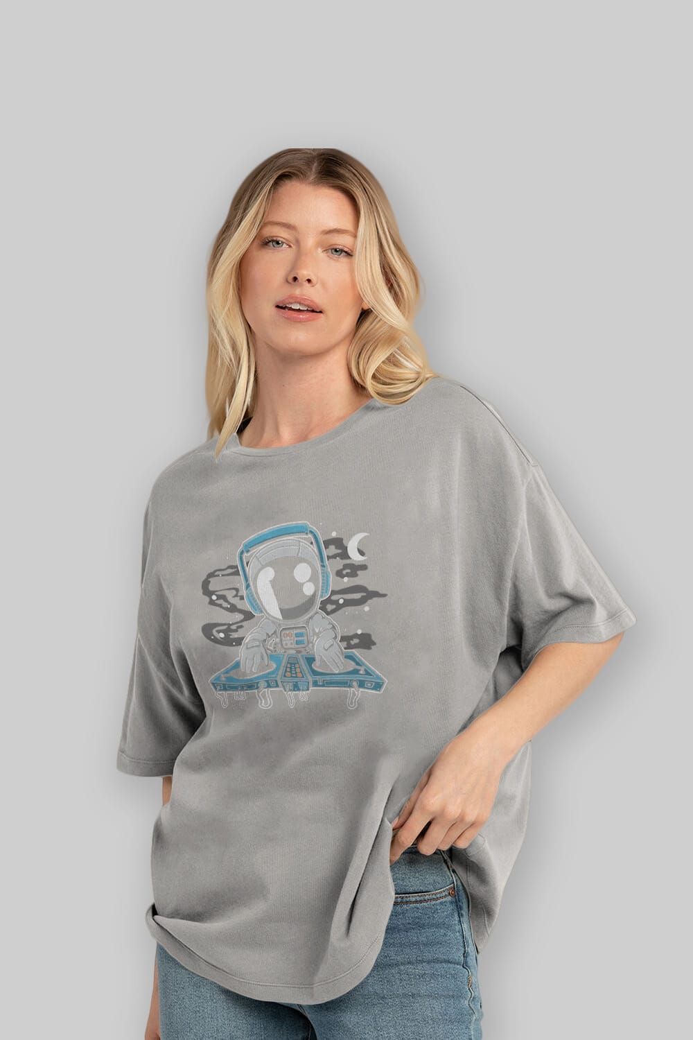 Astronaut Turntable Ön Baskılı Oversize t-shirt Erkek Kadın Unisex