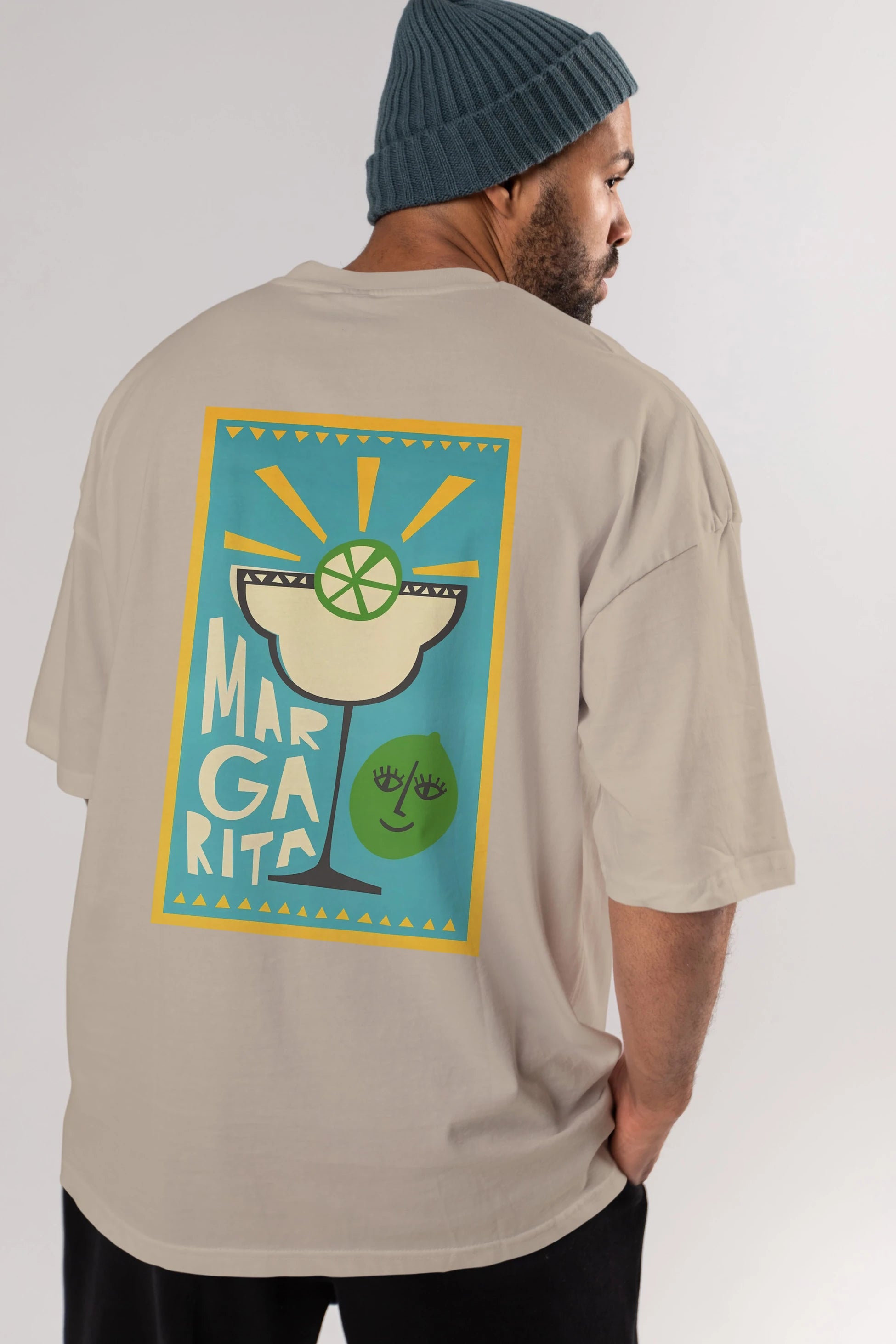Margarita 4 Arka Baskılı Oversize t-shirt Erkek Kadın Unisex %100 Pamuk Bisiklet Yaka tişort