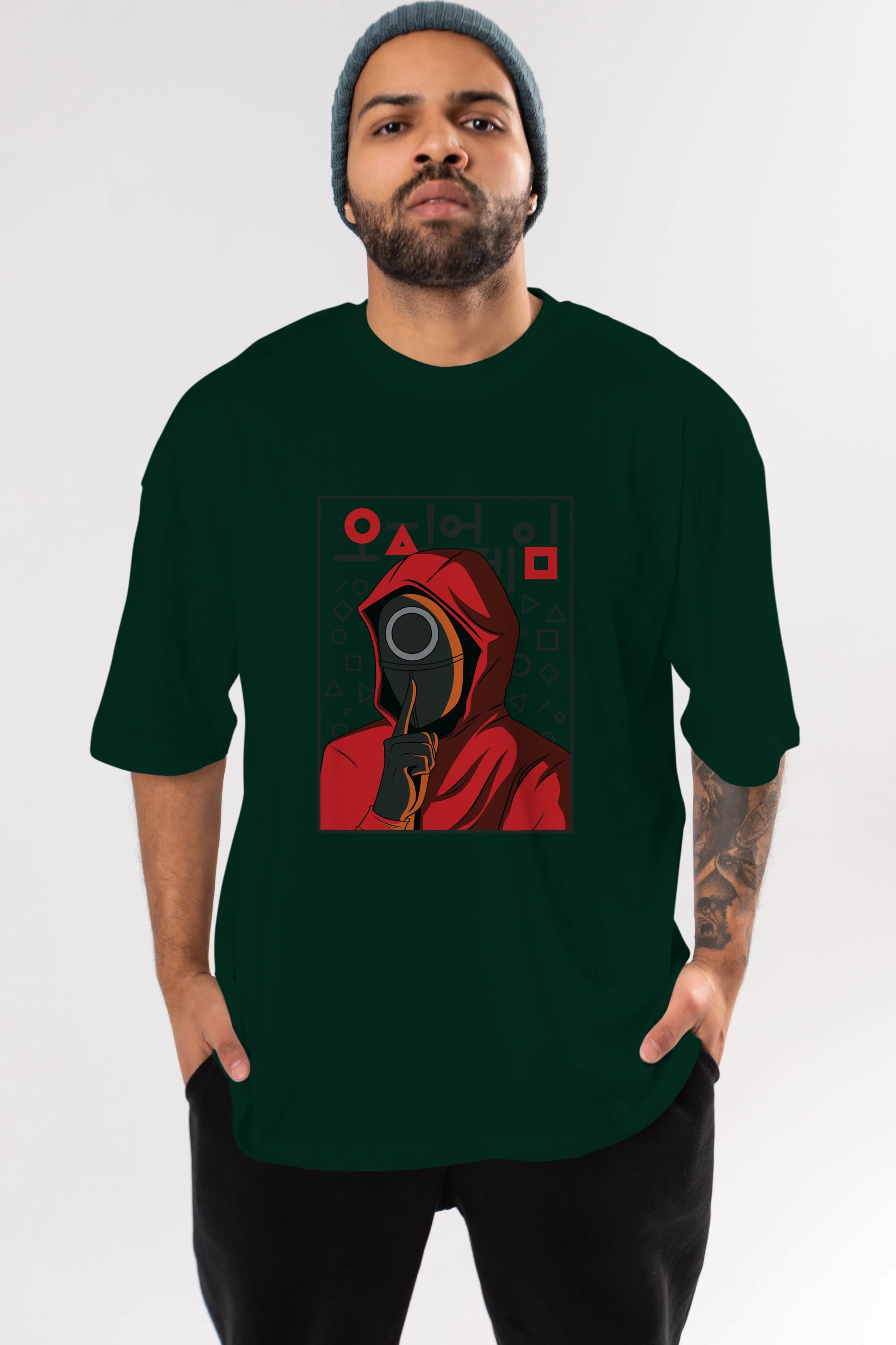 Squid Game (5) Ön Baskılı Oversize t-shirt Erkek Kadın Unisex %100 Pamuk Bisiklet Yaka tişort