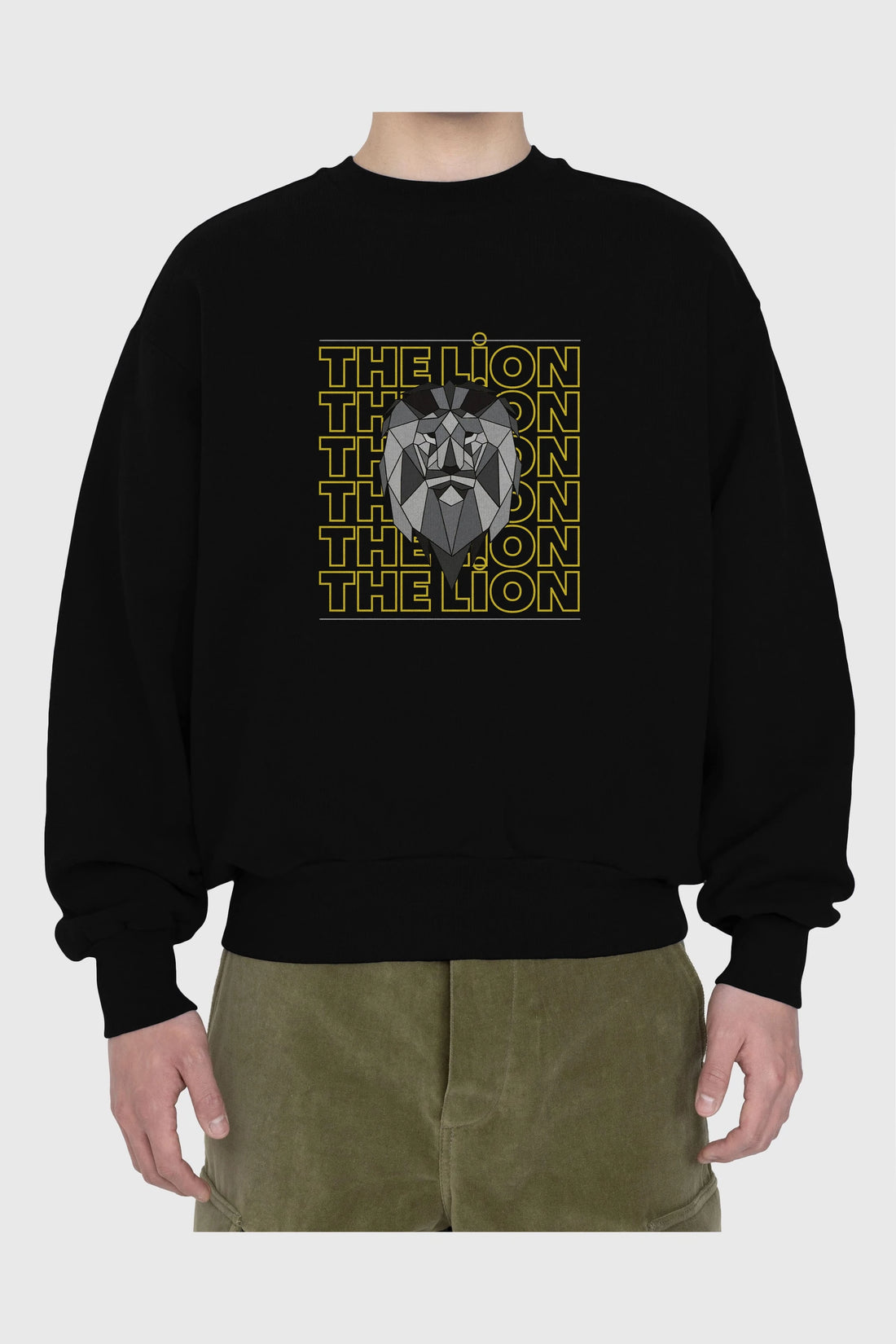 The Lion Yazılı Ön Baskılı Oversize Sweatshirt Erkek Kadın Unisex