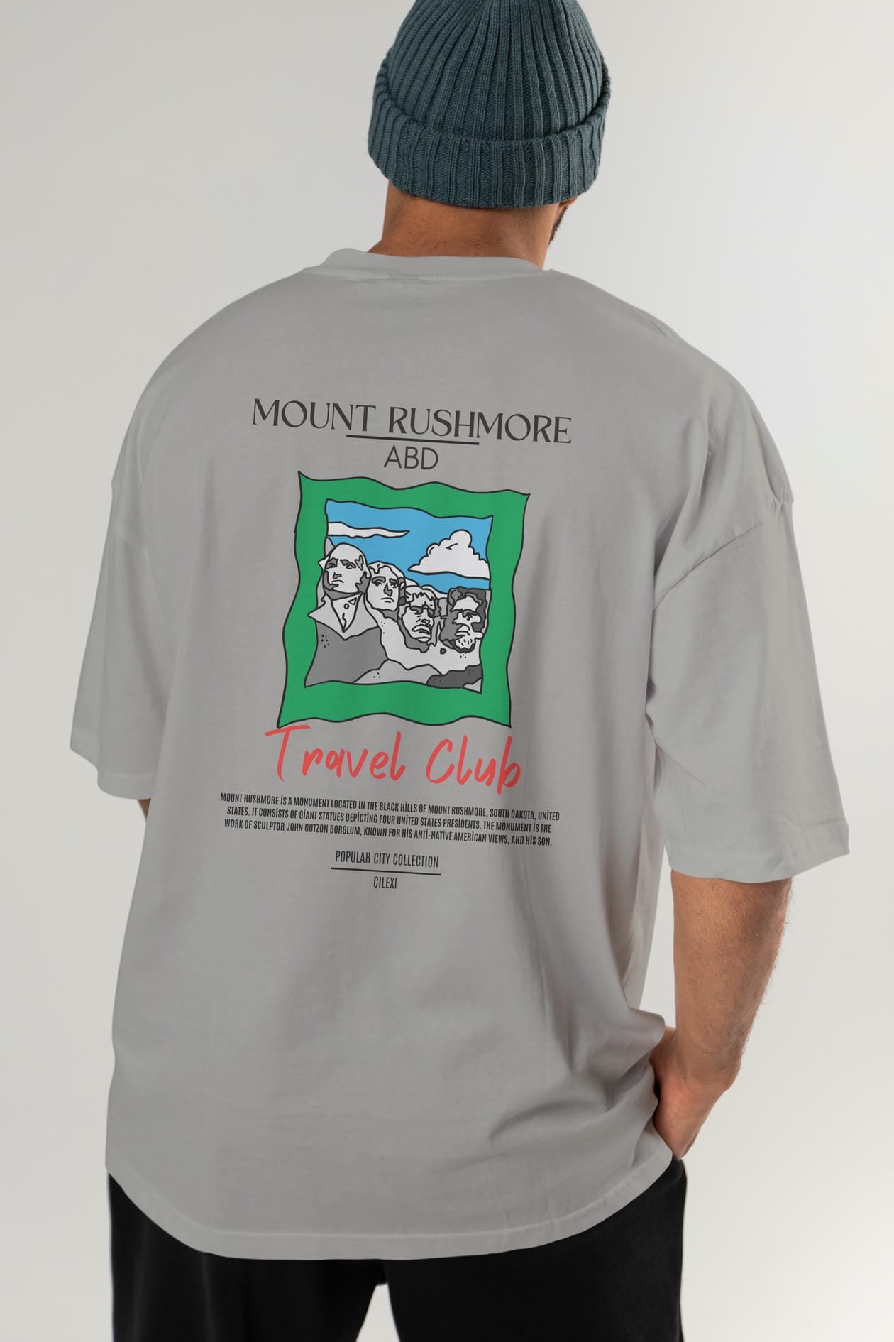 Mount Rushmore ABD Arka Baskılı Oversize t-shirt Erkek Kadın Pamuk Bisiklet Yaka tişort
