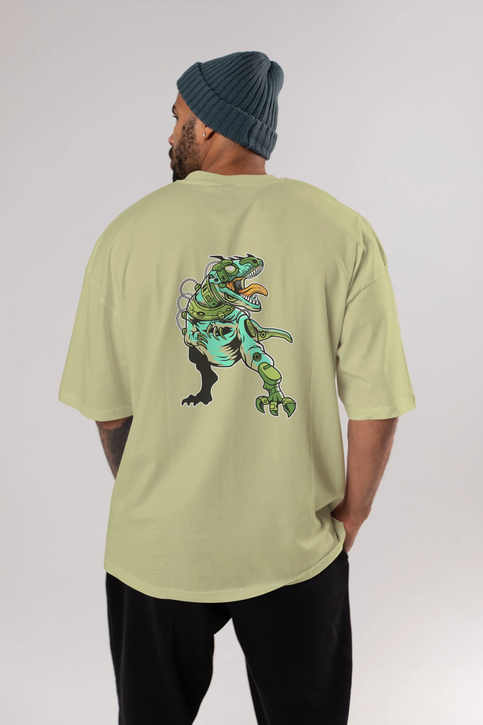 Trex Robot Arka Baskılı Oversize t-shirt Erkek Kadın Unisex %100 Pamuk tişort
