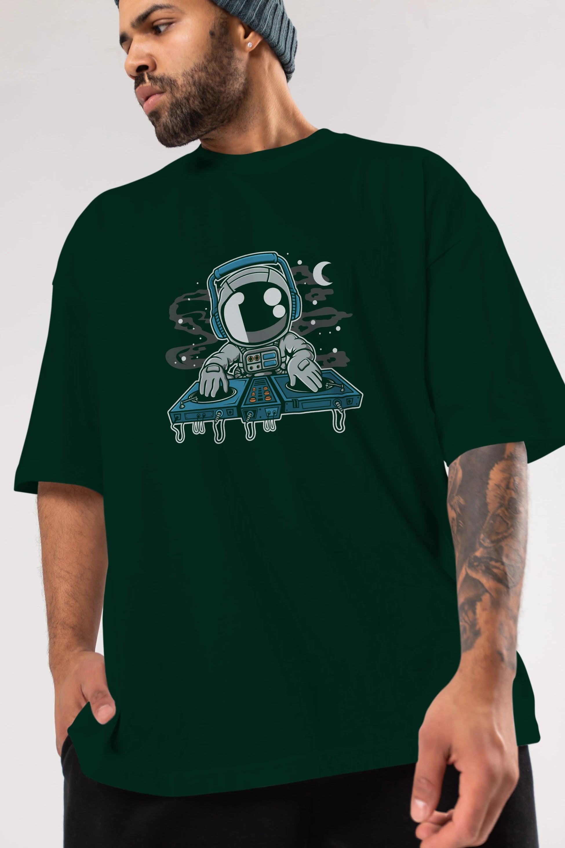 Astronaut Turntable Ön Baskılı Oversize t-shirt Erkek Kadın Unisex