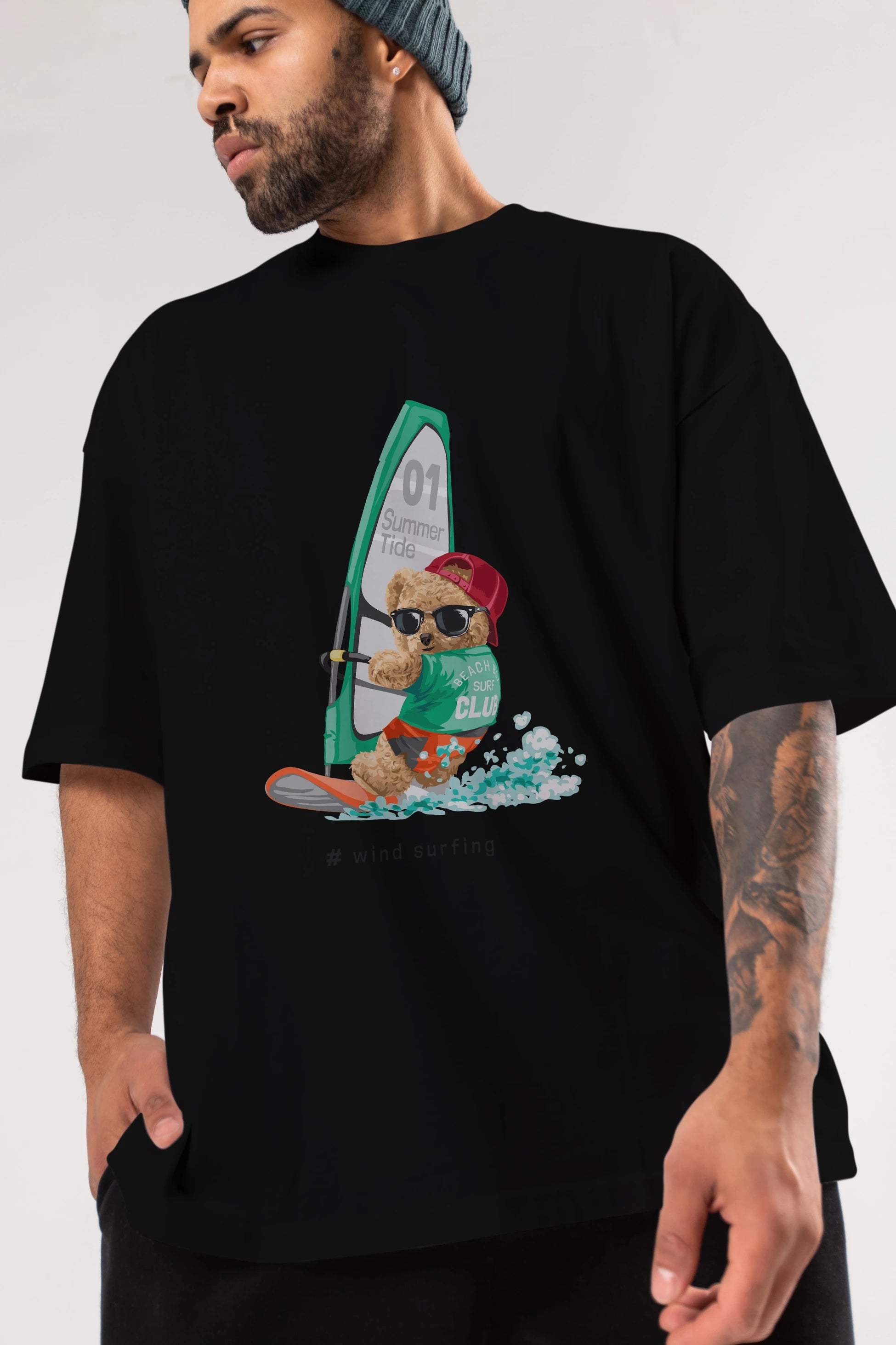 Teddy Bear Summer Tide Ön Baskılı Oversize t-shirt Erkek Kadın Unisex %100 Pamuk
