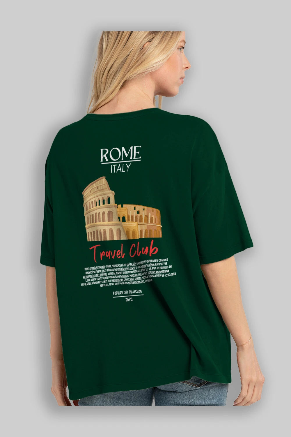 Roma İtaly Arka Baskılı Oversize t-shirt Erkek Kadın Pamuk Bisiklet Yaka tişort