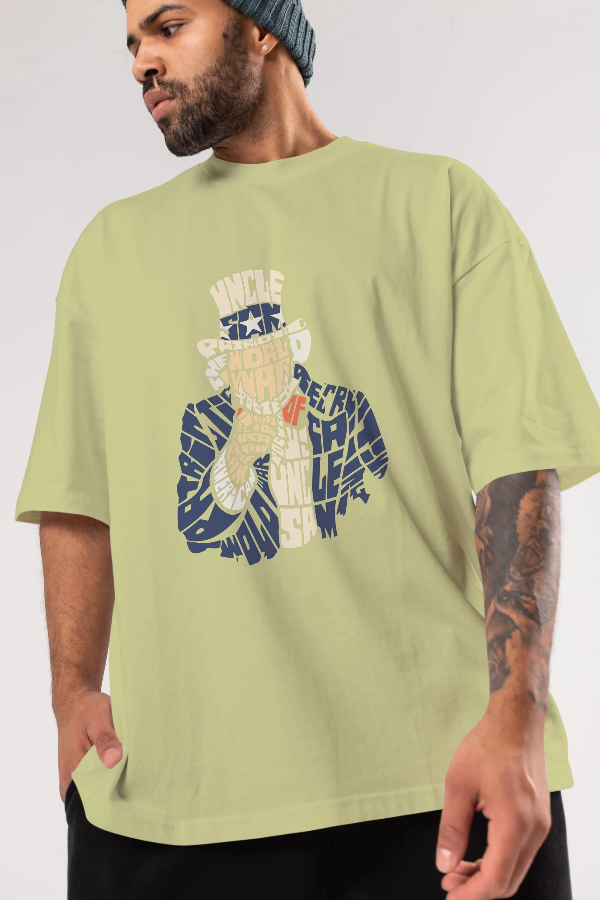 Uncle Sam Ön Baskılı Oversize t-shirt %100 pamuk Erkek Kadın Unisex