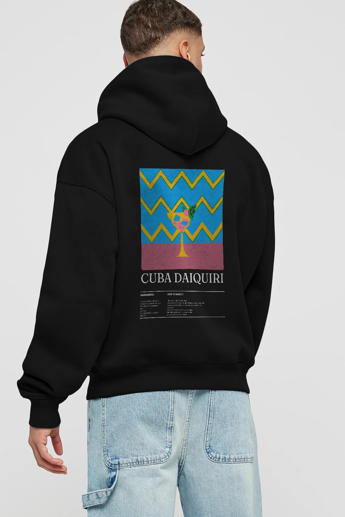 Cuba Daiquiri Kokteyl Arka Baskılı Hoodie Oversize Kapüşonlu Sweatshirt Erkek Kadın