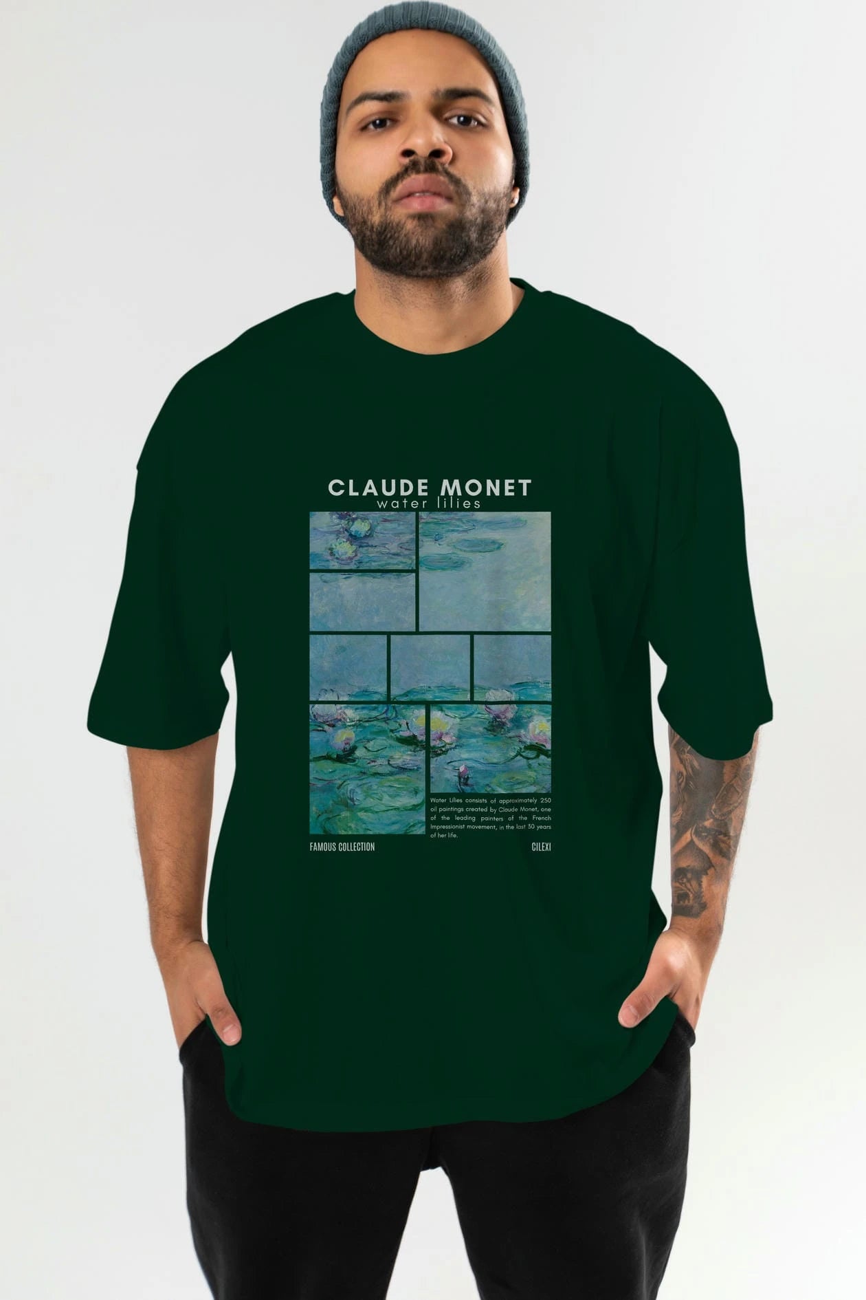 Claude Monet ön Baskılı Oversize t-shirt Erkek Kadın Bisiklet Yaka Pamuk tişort