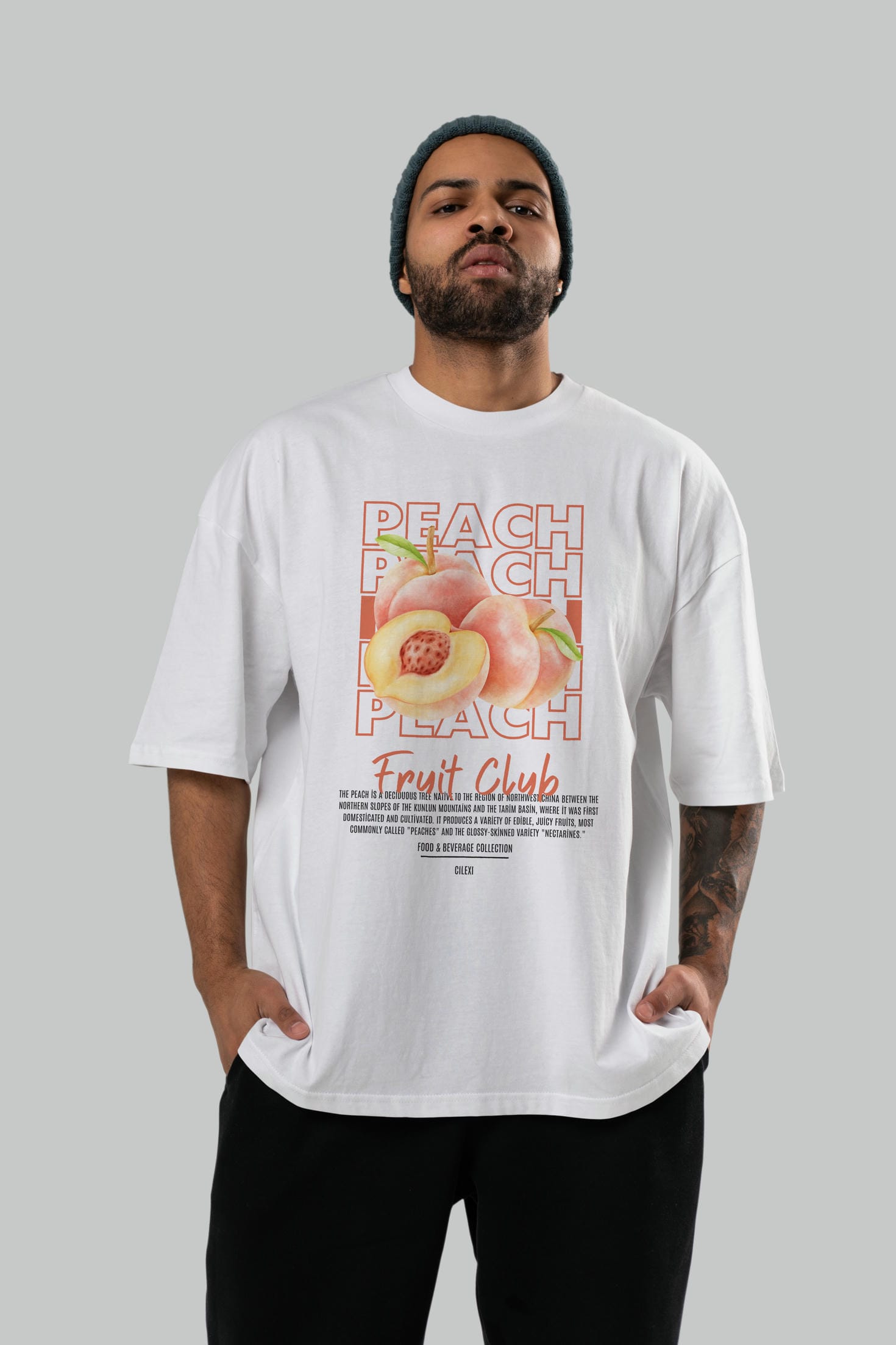 Peach Ön Baskılı Oversize t-shirt Erkek Kadın Pamuk Bisiklet Yaka tişort