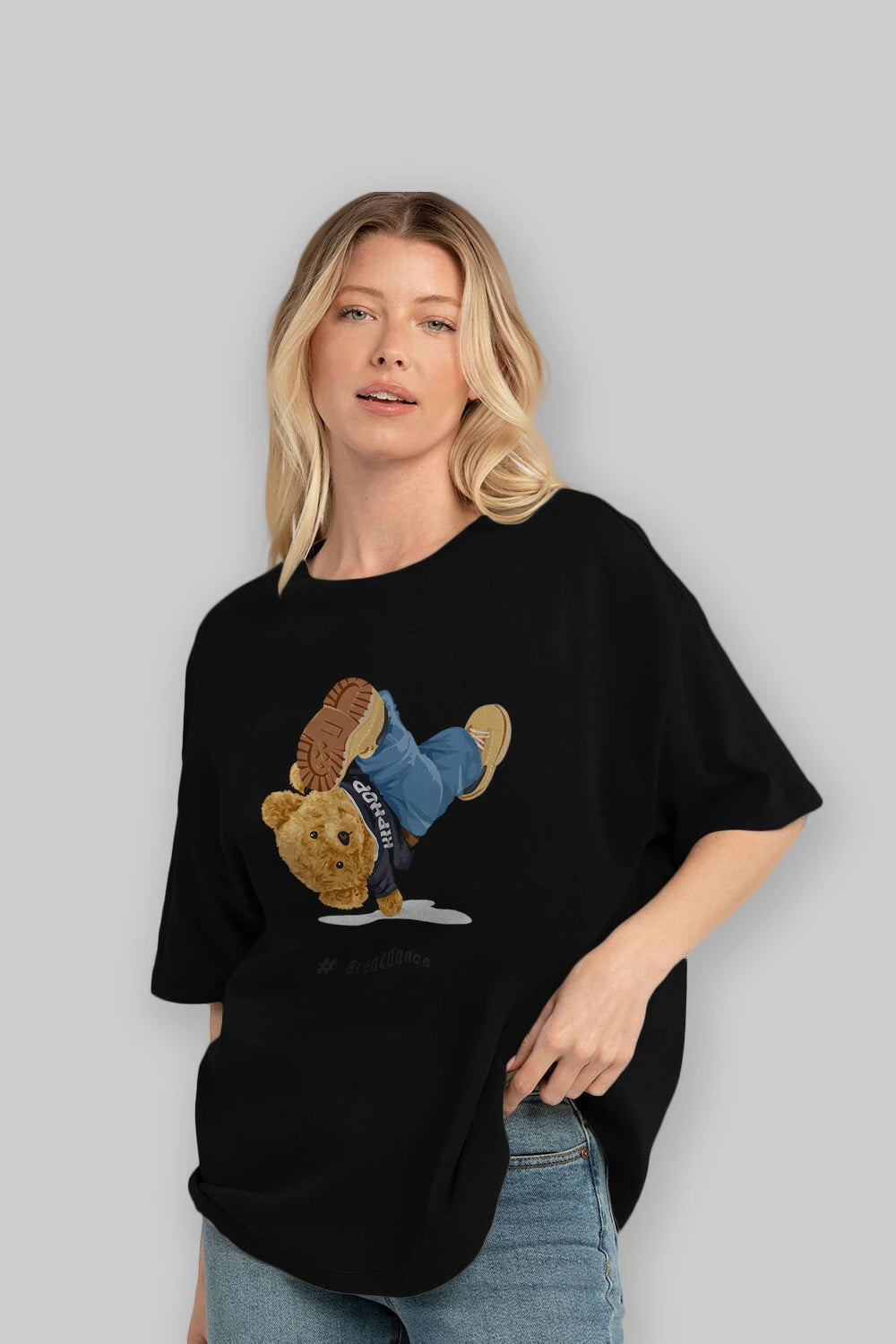 Teddy Bear Breakdance Ön Baskılı Oversize t-shirt Erkek Kadın Unisex %100 Pamuk